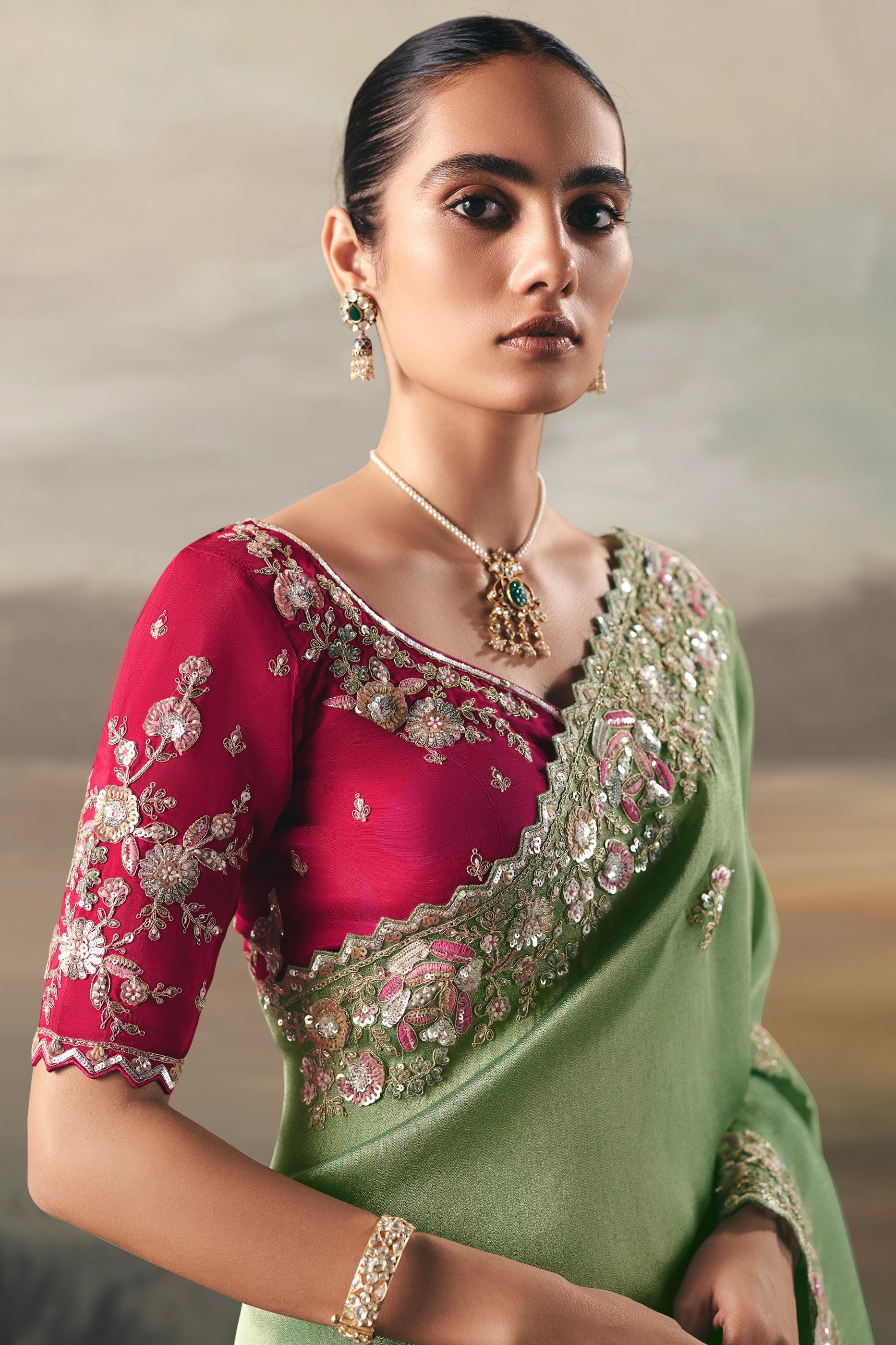 Emerald Green Embroidered Tissue Saree-SAR10835_2_SareeButa.com