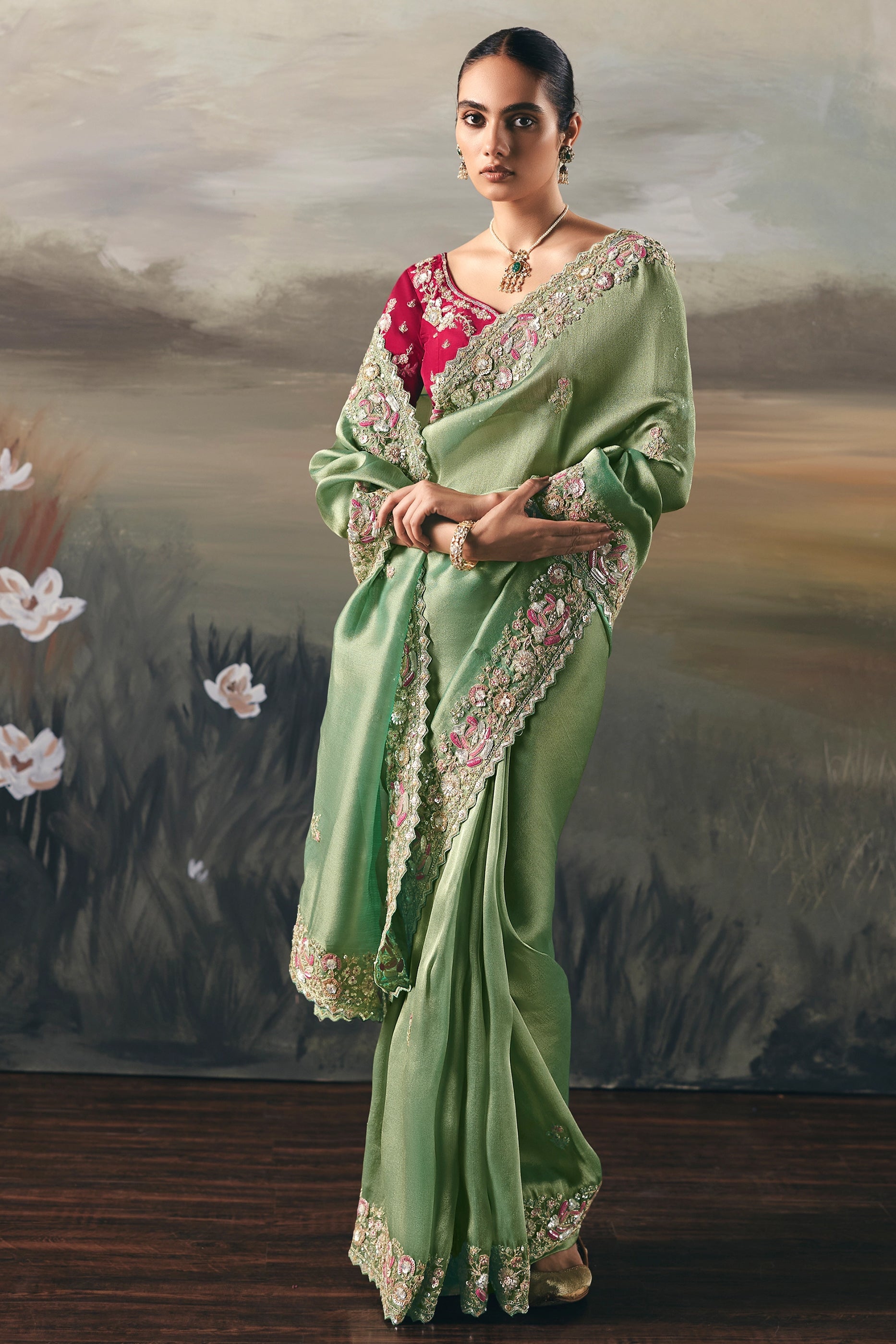 Emerald Green Embroidered Tissue Saree-SAR10835_3_SareeButa.com