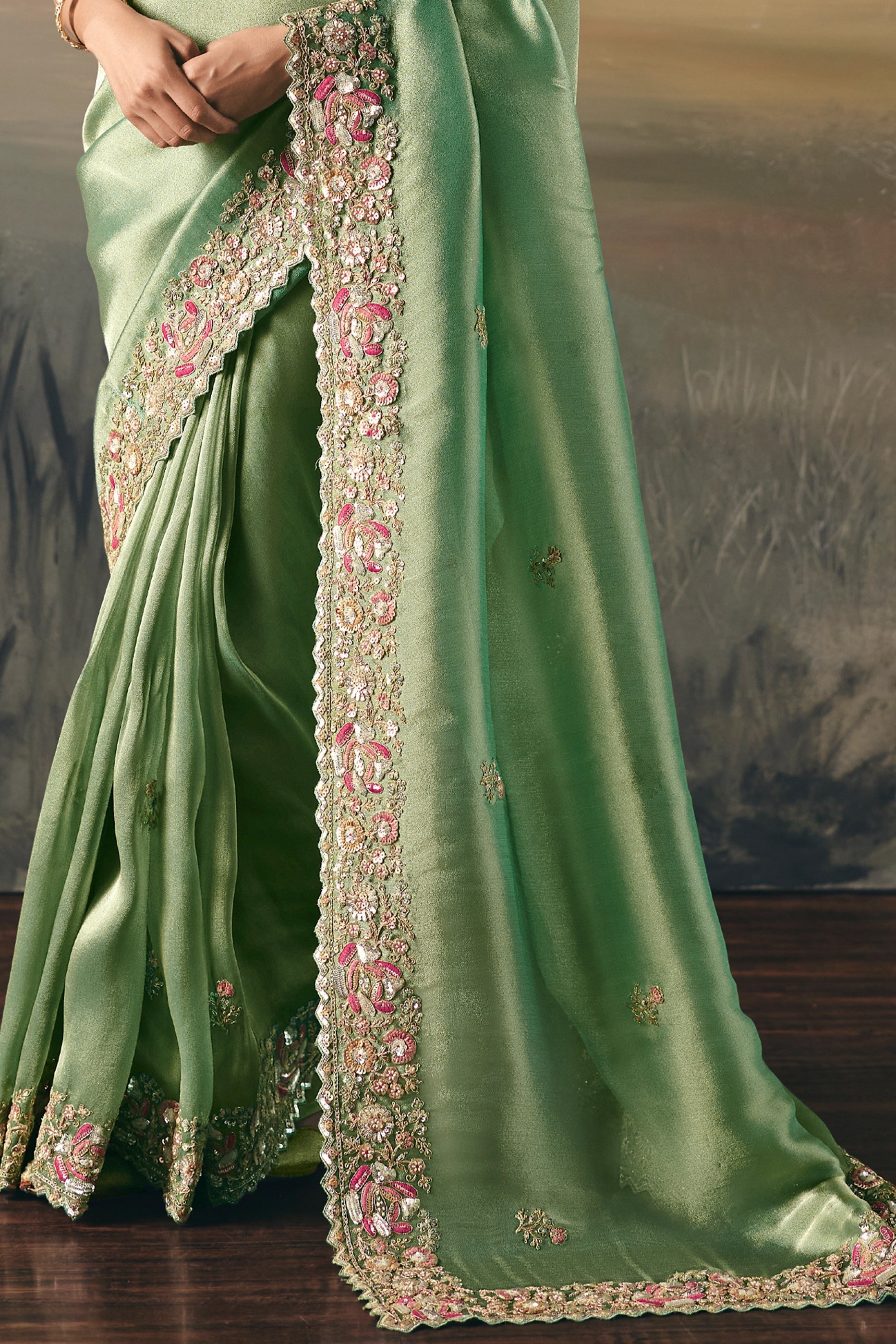 Emerald Green Embroidered Tissue Saree-SAR10835_5_SareeButa.com
