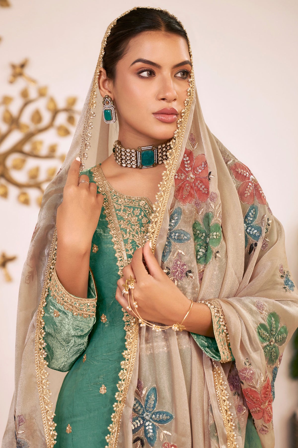 Emerald Green Fendy Silk Embroidered Palazzo Suit-SAR13547_2_SareeButa.com