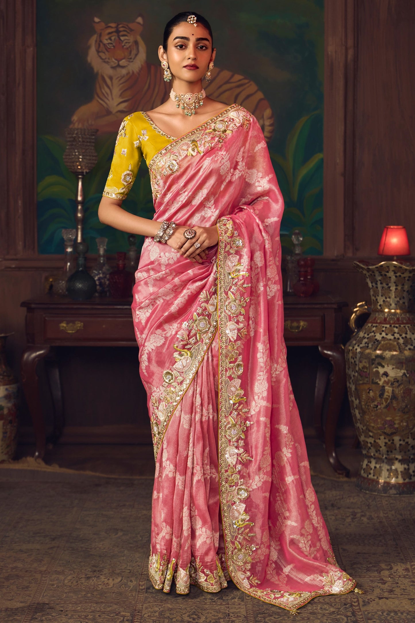Flamingo Pink Heavy Work Silk Saree-SAR10992_1_SareeButa.com