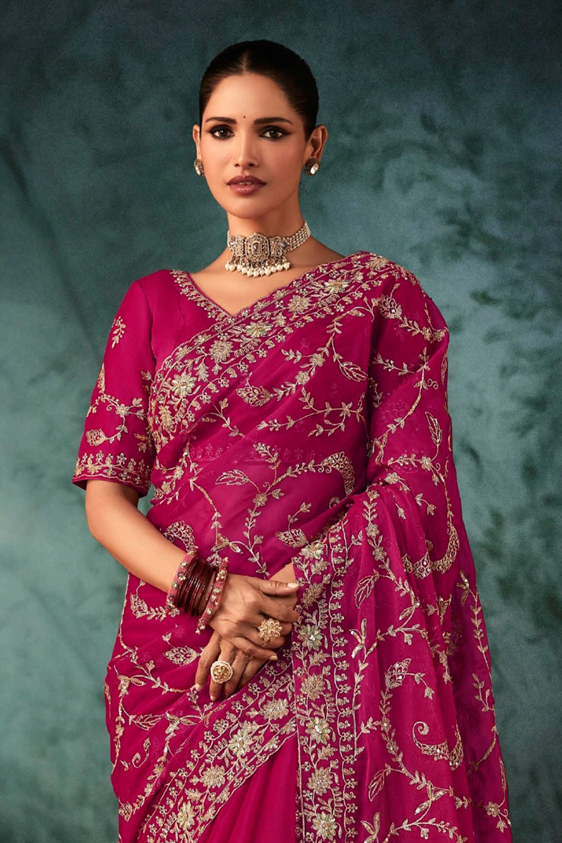 Fuchsia Pink Embroidered Crepe Silk Saree-SAR11122_2_SareeButa.com