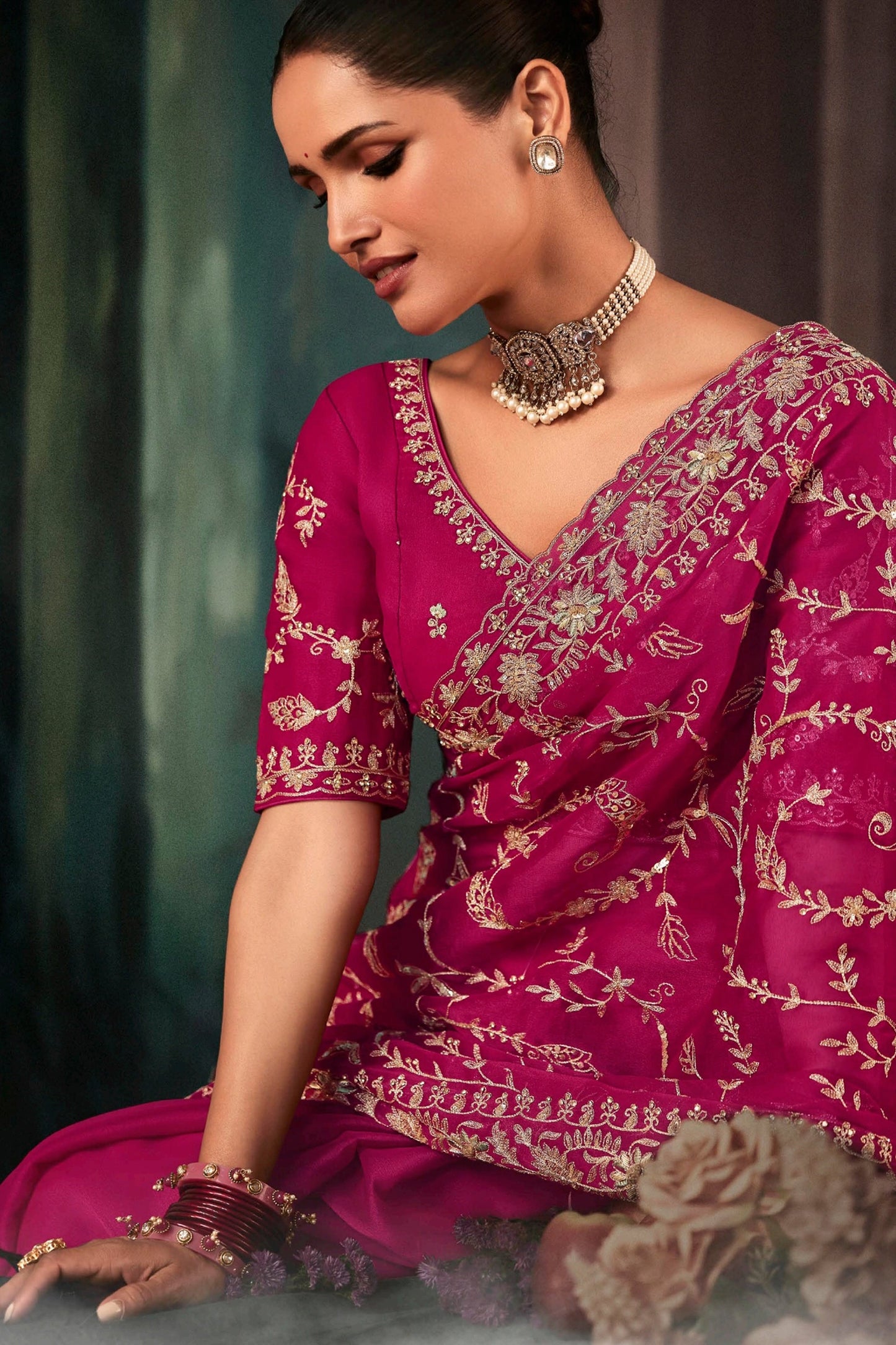 Fuchsia Pink Embroidered Crepe Silk Saree-SAR11122_3_SareeButa.com