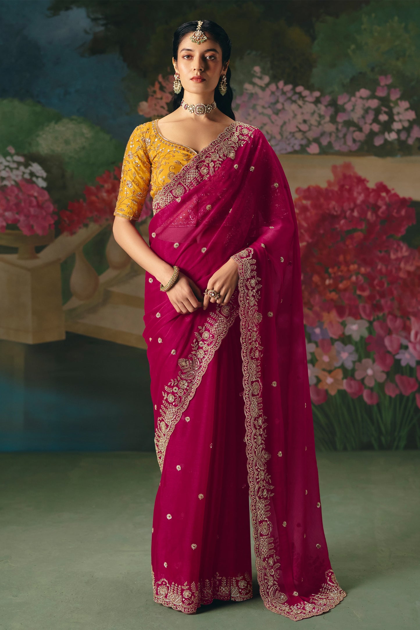 Fuchsia Pink Embroidered Organza Saree-SAR12018_1_SareeButa.com