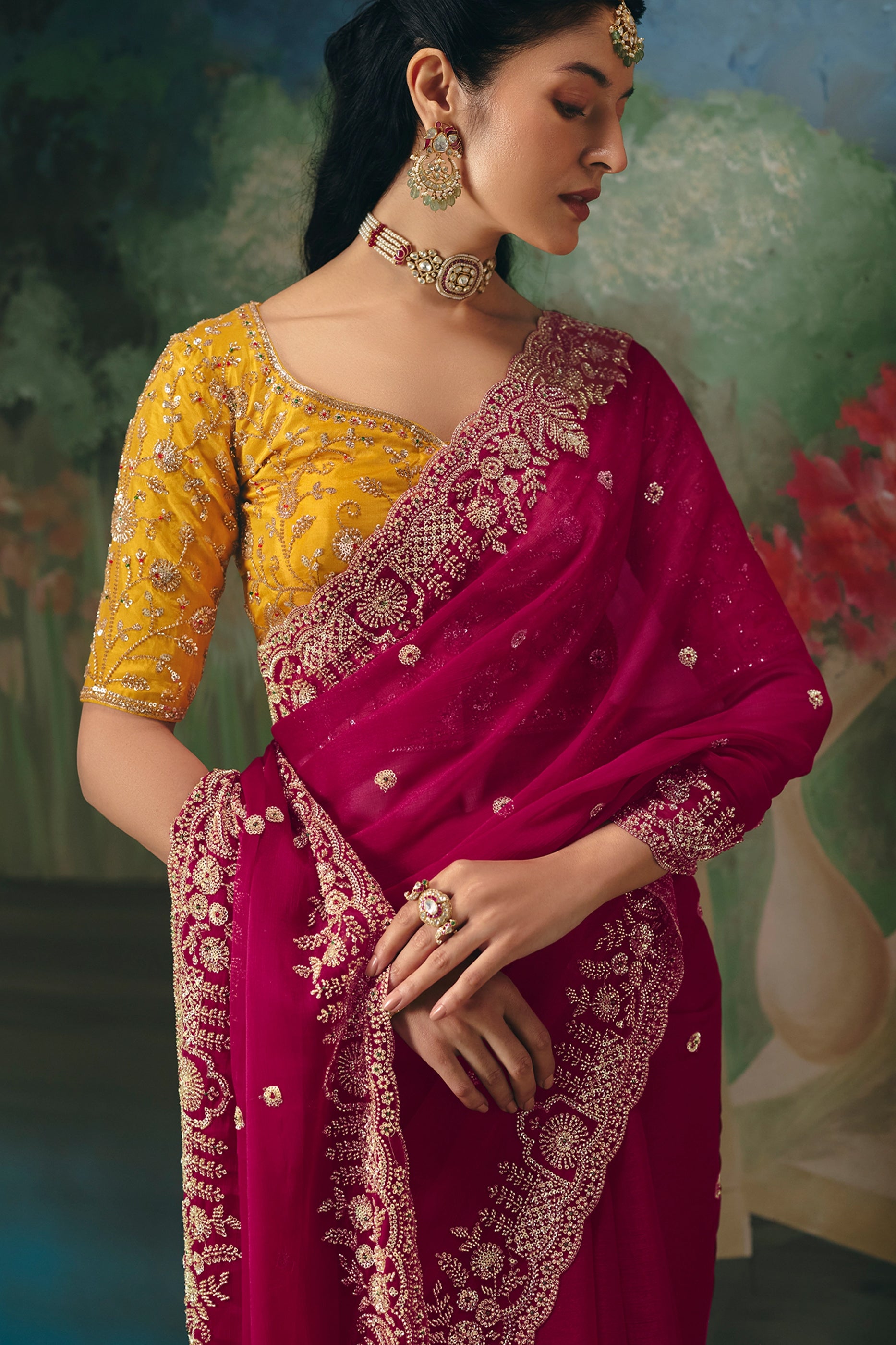 Fuchsia Pink Embroidered Organza Saree-SAR12018_3_SareeButa.com