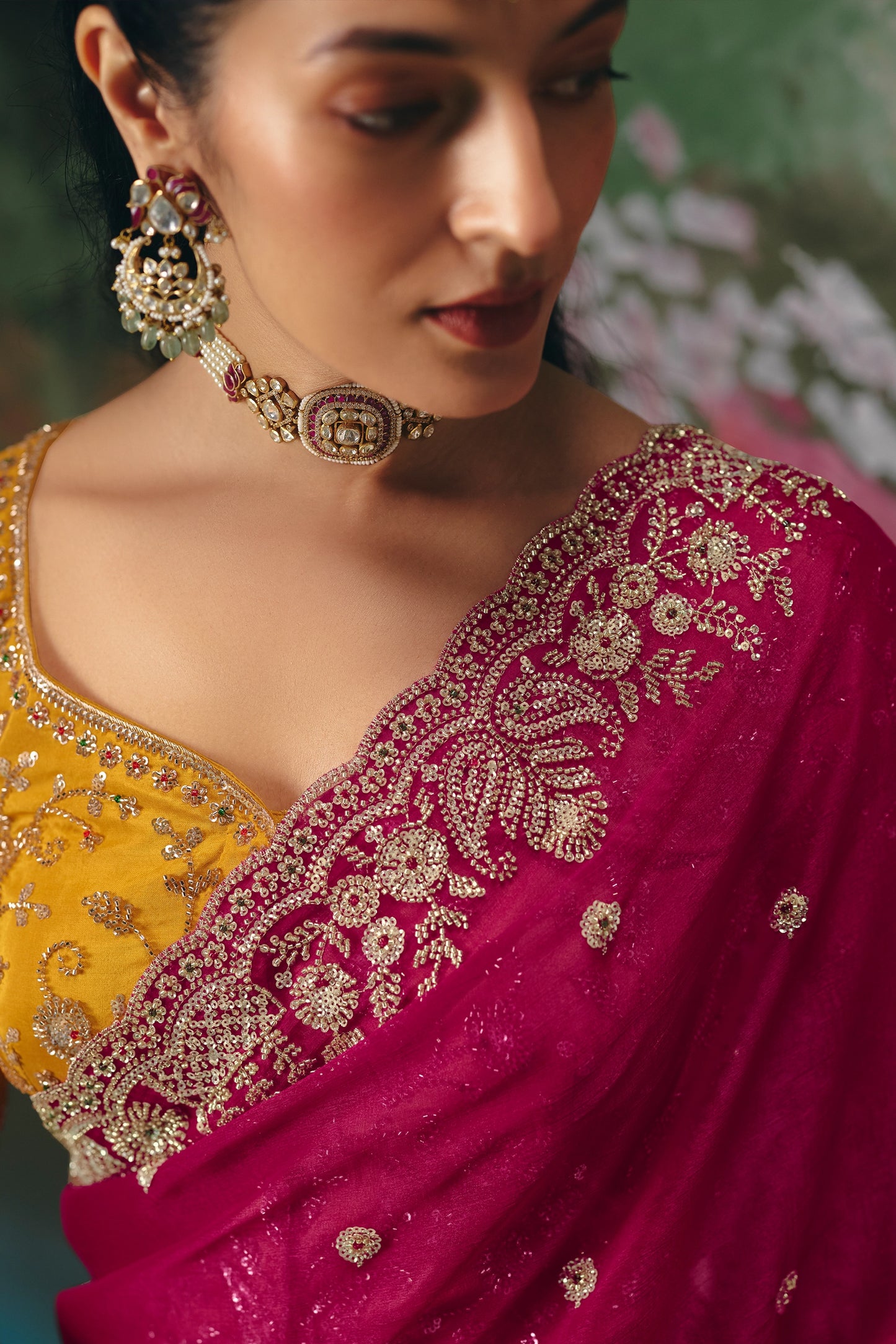 Fuchsia Pink Embroidered Organza Saree-SAR12018_4_SareeButa.com