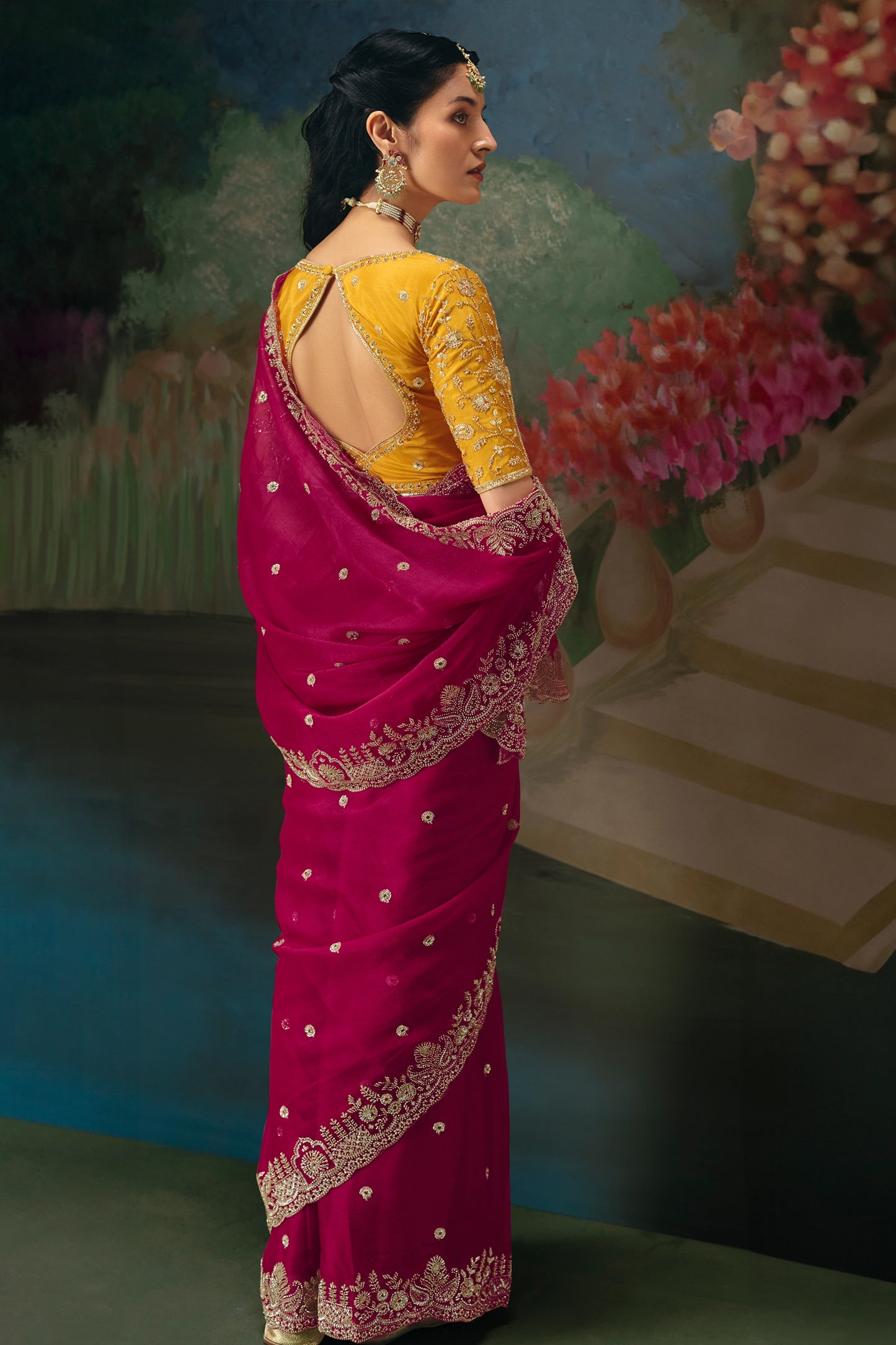 Fuchsia Pink Embroidered Organza Saree-SAR12018_5_SareeButa.com