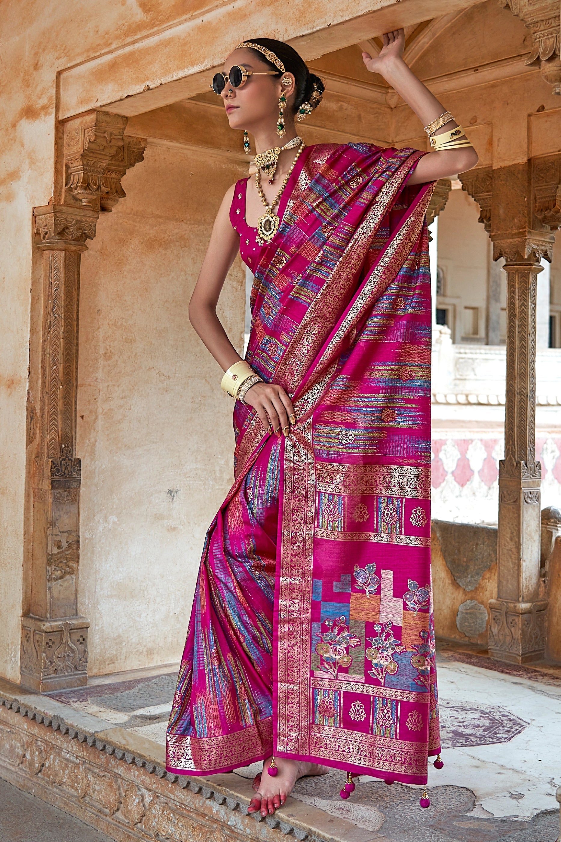 Fuchsia Pink Printed Patola Silk Saree-SAR11309_1_SareeButa.com