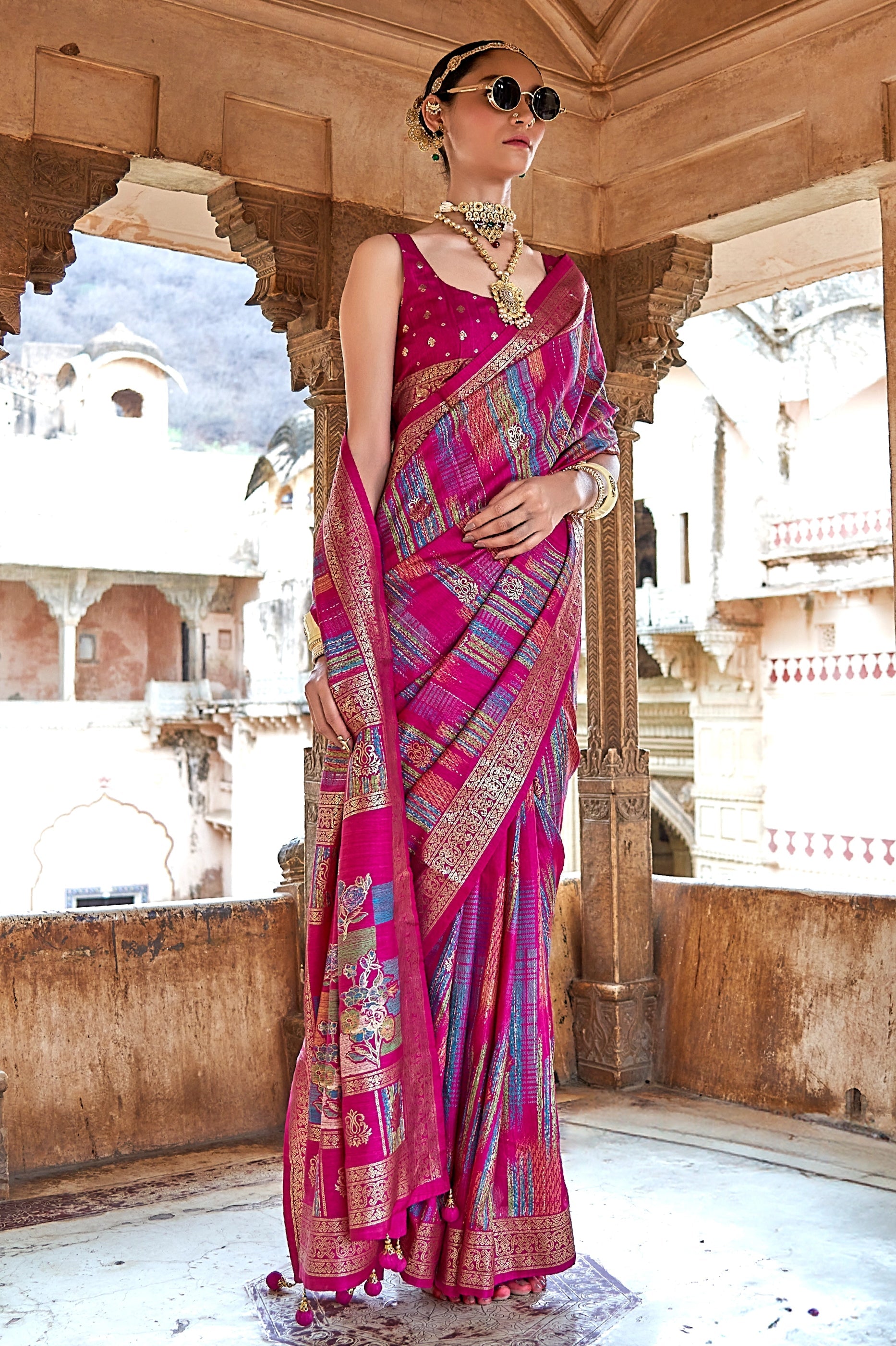 Fuchsia Pink Printed Patola Silk Saree-SAR11309_2_SareeButa.com