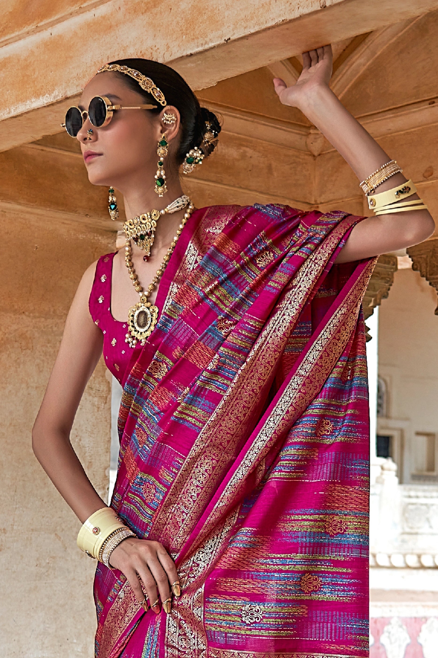 Fuchsia Pink Printed Patola Silk Saree-SAR11309_3_SareeButa.com
