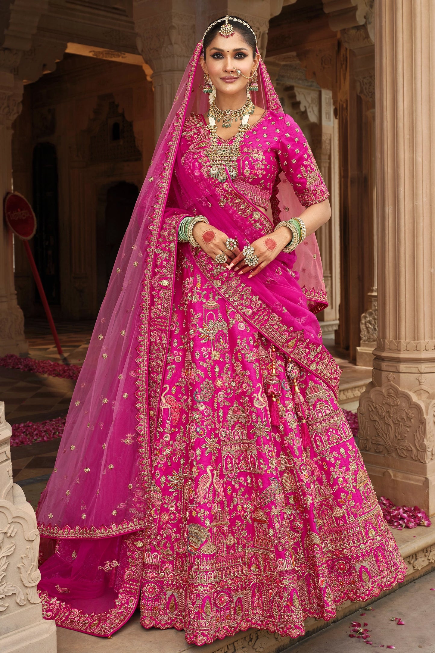 Fuchsia Pink Semi-Stitched Embroidered Silk Lehenga-SAR10534_5_SareeButa.com