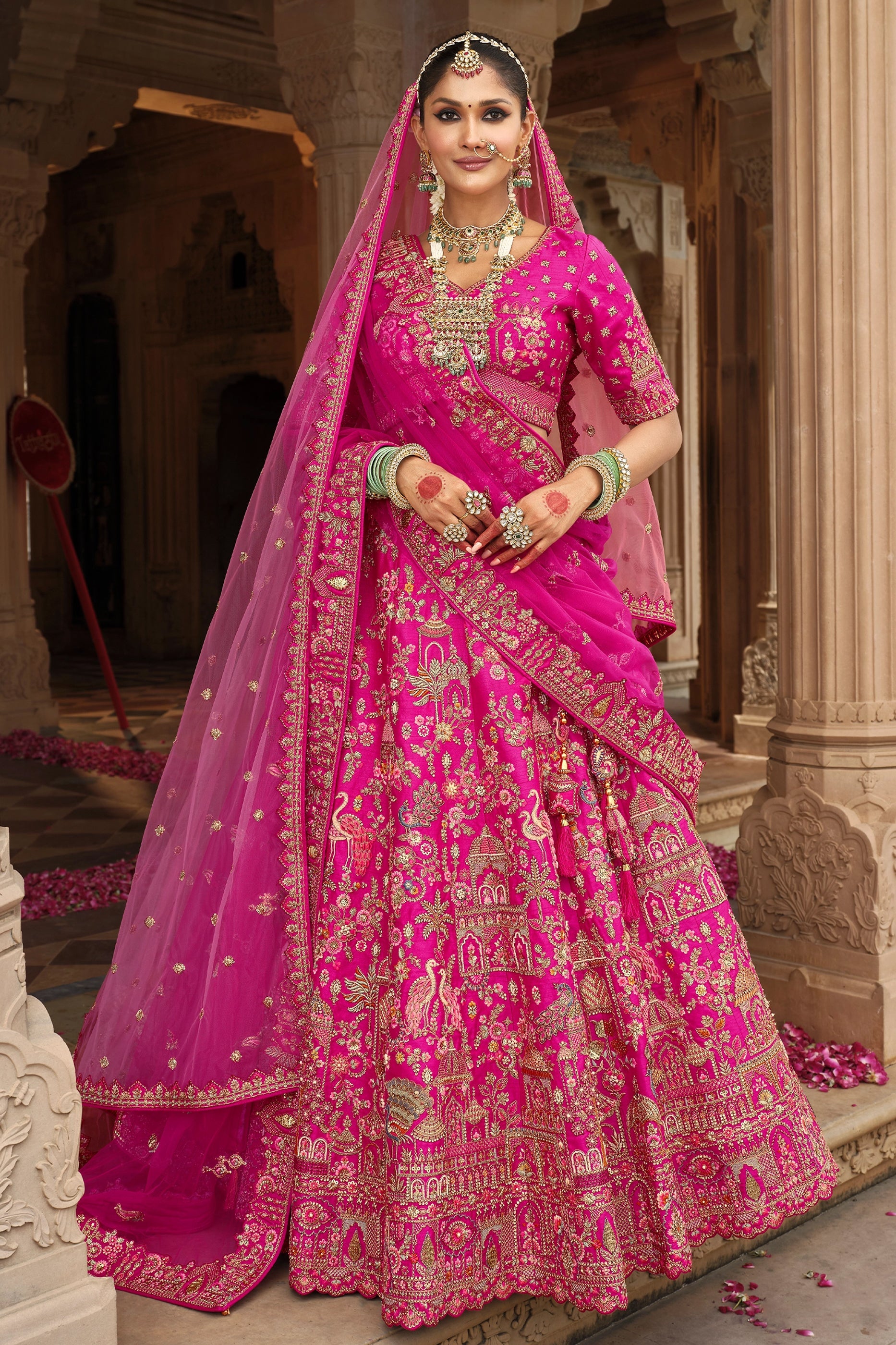 Fuchsia Pink Semi-Stitched Embroidered Silk Lehenga-SAR10534_5_SareeButa.com