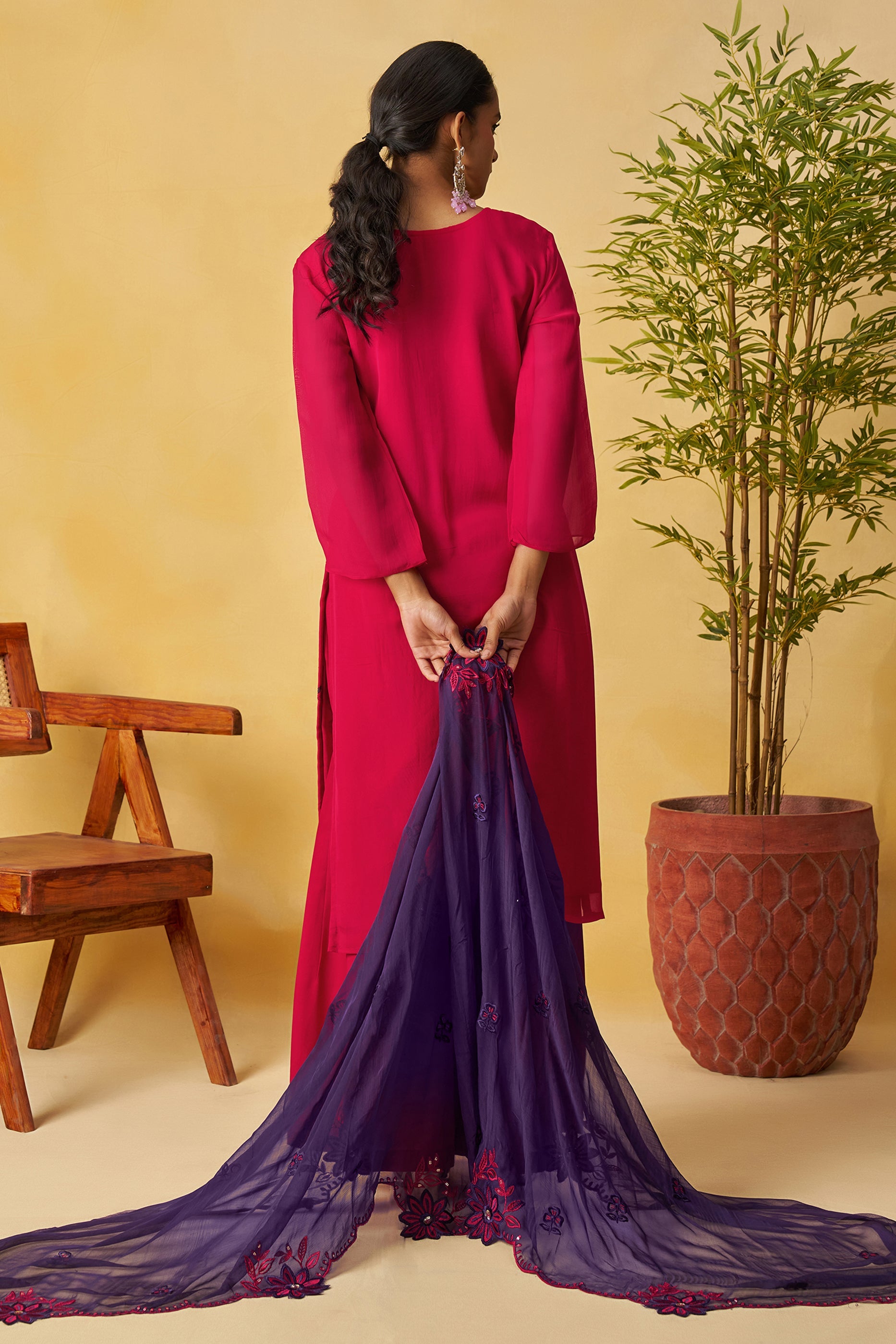 Fuhsia Pink Readymade Embroidered Organza Palazzo Suit-SAR10811_4_SareeButa.com