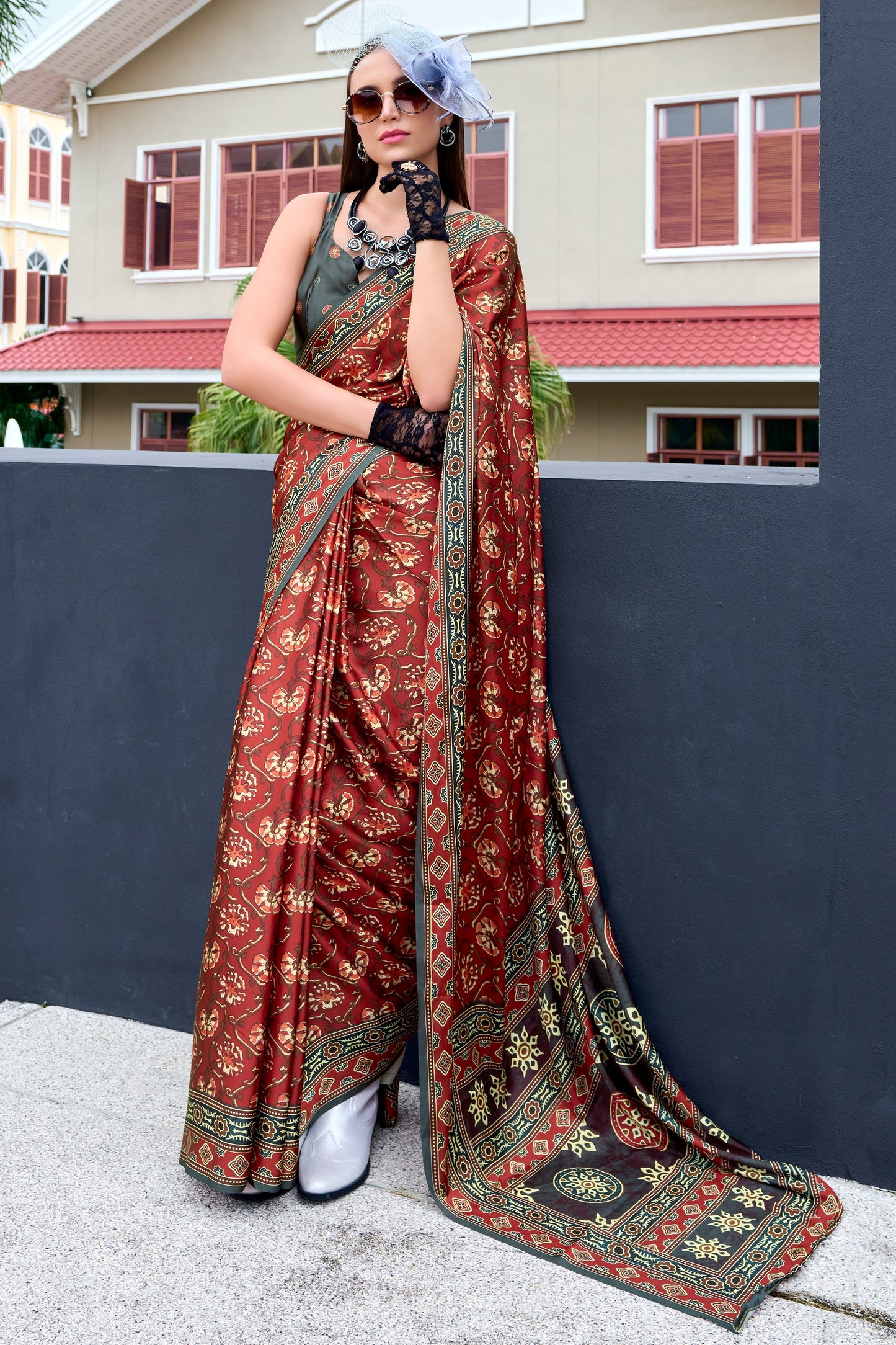 Glossy Maroon Printed Satin Silk Saree-ZB133614_1_SareeButa.com