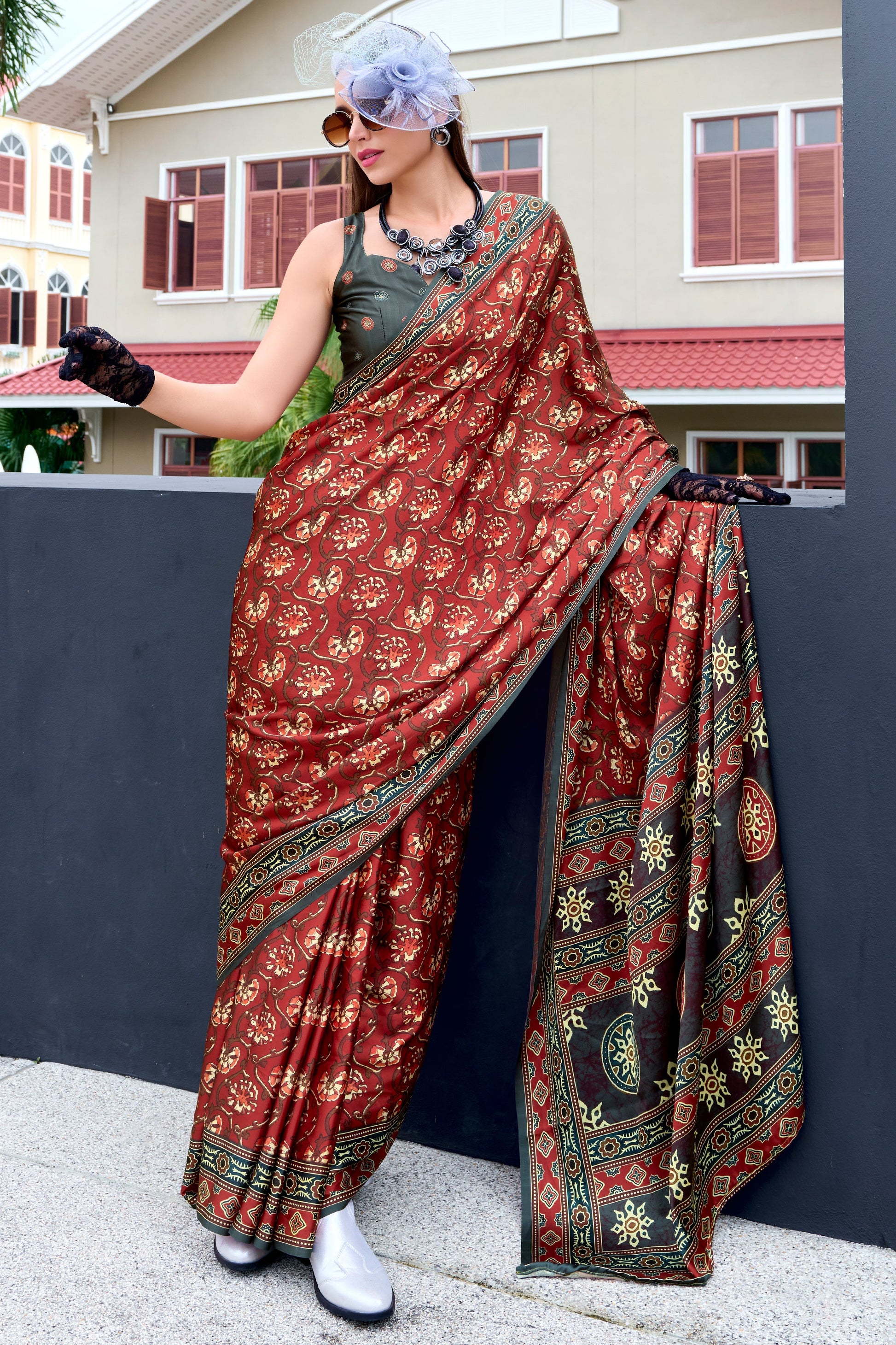 Glossy Maroon Printed Satin Silk Saree-ZB133614_3_SareeButa.com