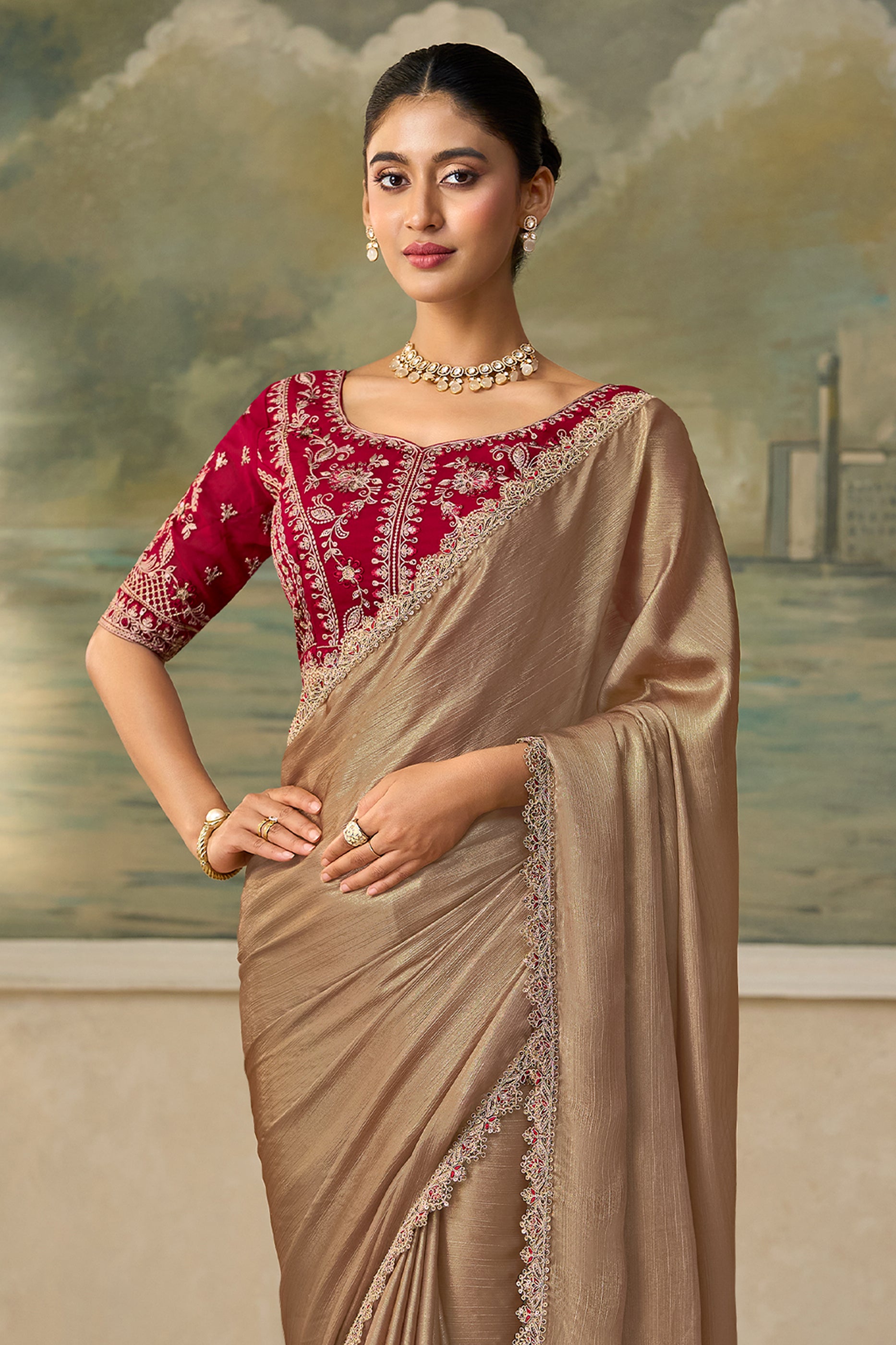 Gold Beige Embroidered Chiffon Saree-SAR13185_5_SareeButa.com