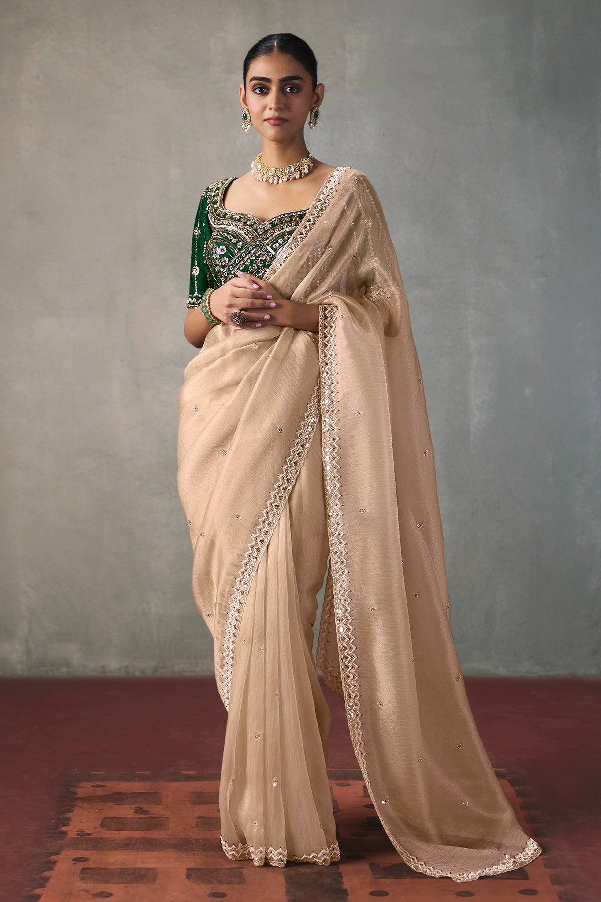 Gold Cream Embroidered Silk Saree-SAR13409_1_SareeButa.com