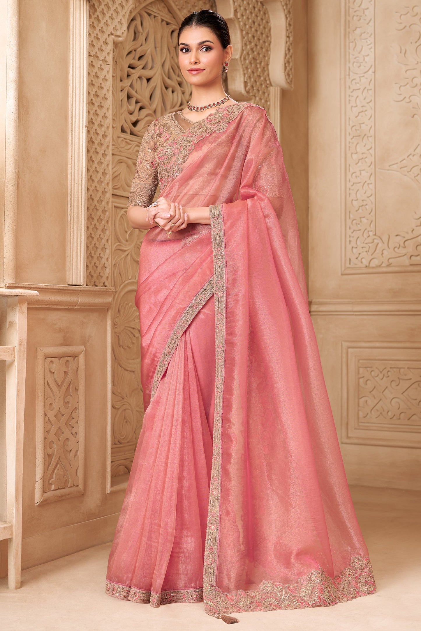 Gold Pink Tissue Georgette Saree-SAR10593_1_SareeButa.com