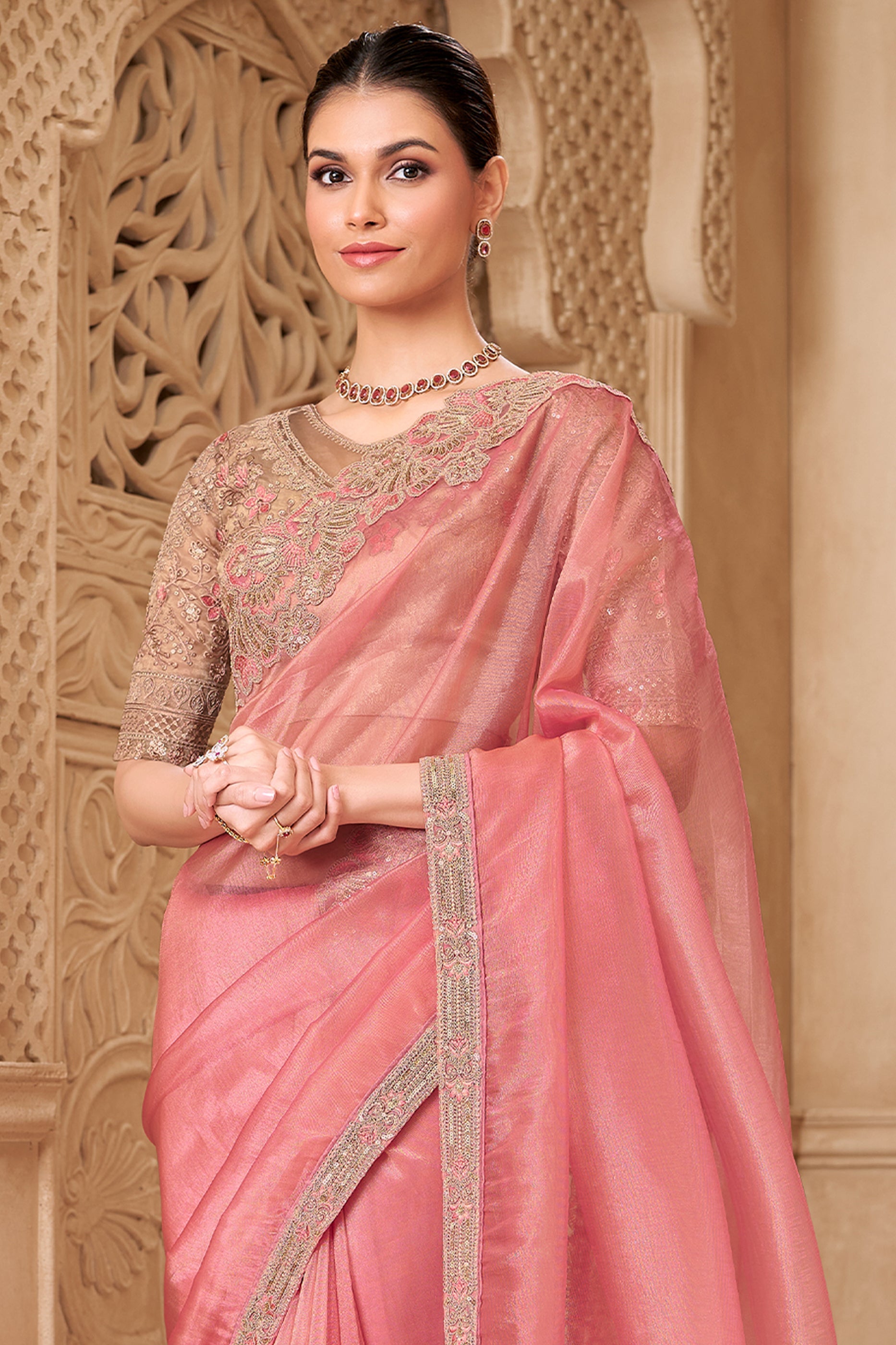 Gold Pink Tissue Georgette Saree-SAR10593_3_SareeButa.com