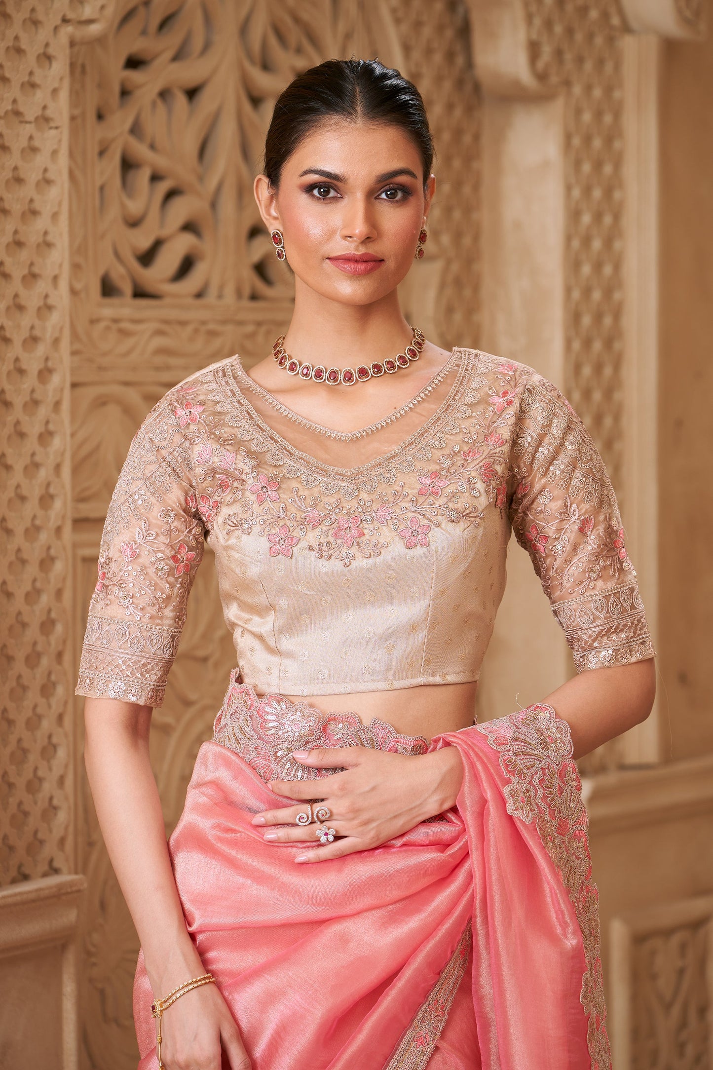 Gold Pink Tissue Georgette Saree-SAR10593_5_SareeButa.com