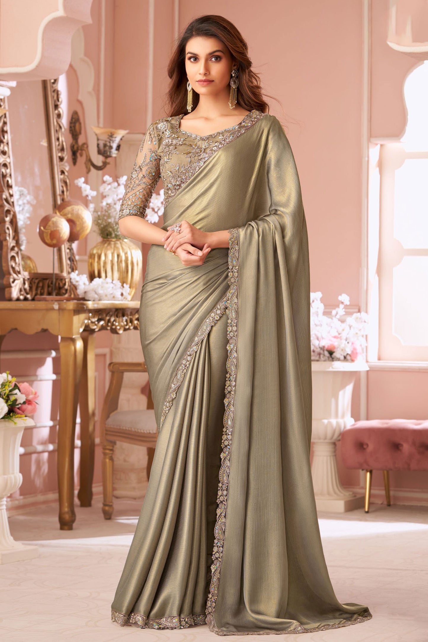 Golden Embroidered Chiffon Saree-ZB133965_1_SareeButa.com