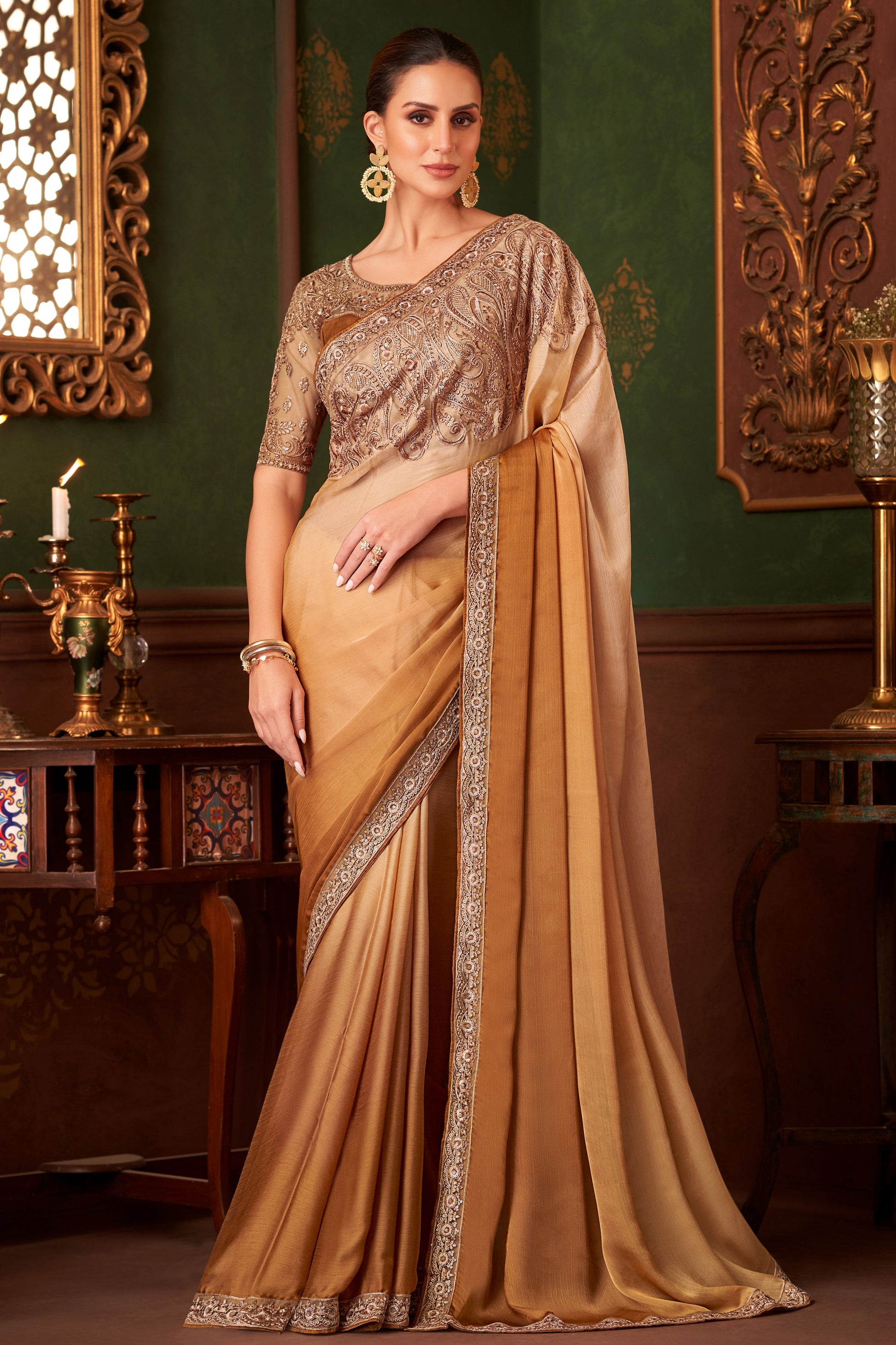 Golden Embroidered Satin Chiffon Saree-ZB133561_1_SareeButa.com