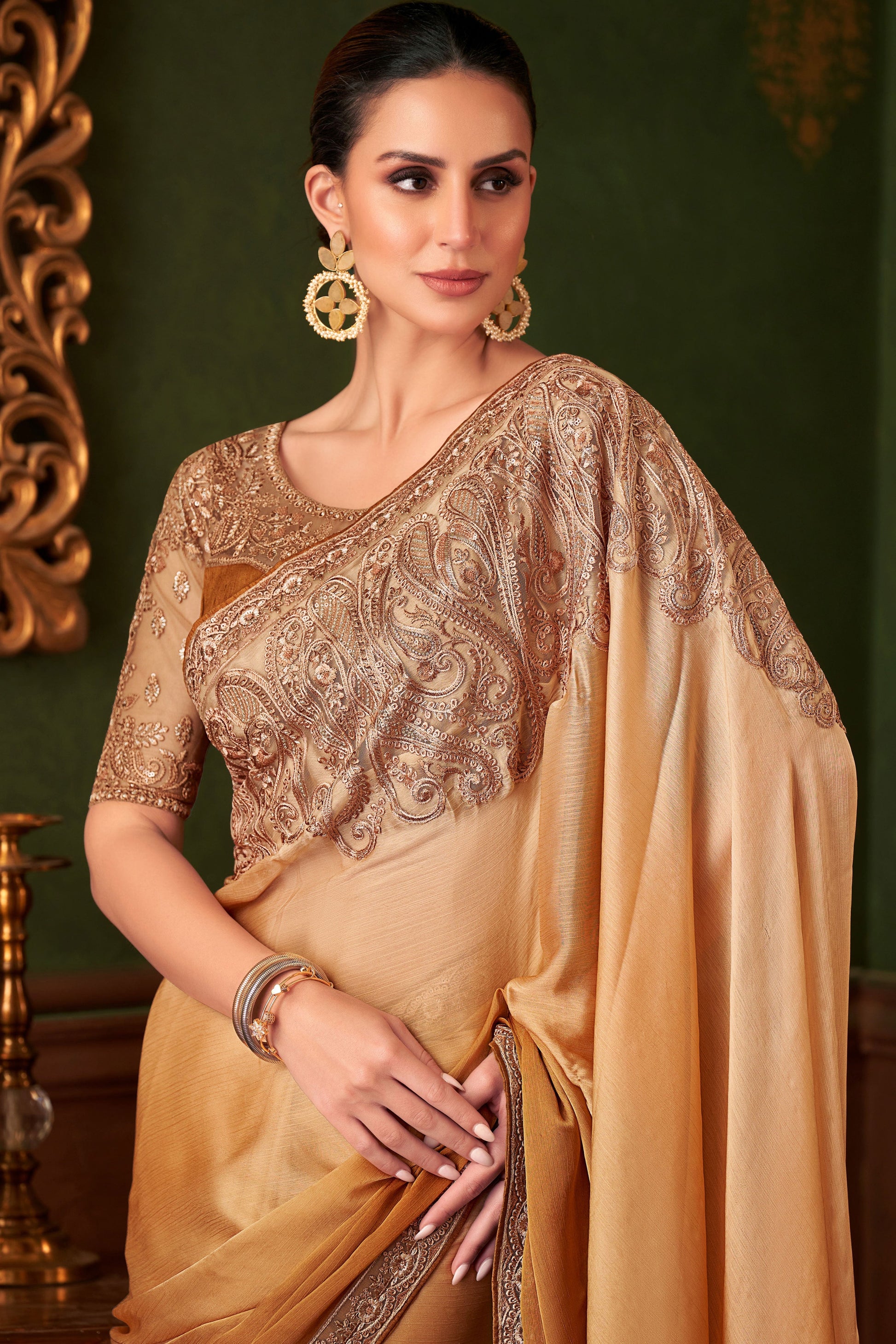 Golden Embroidered Satin Chiffon Saree-ZB133561_2_SareeButa.com