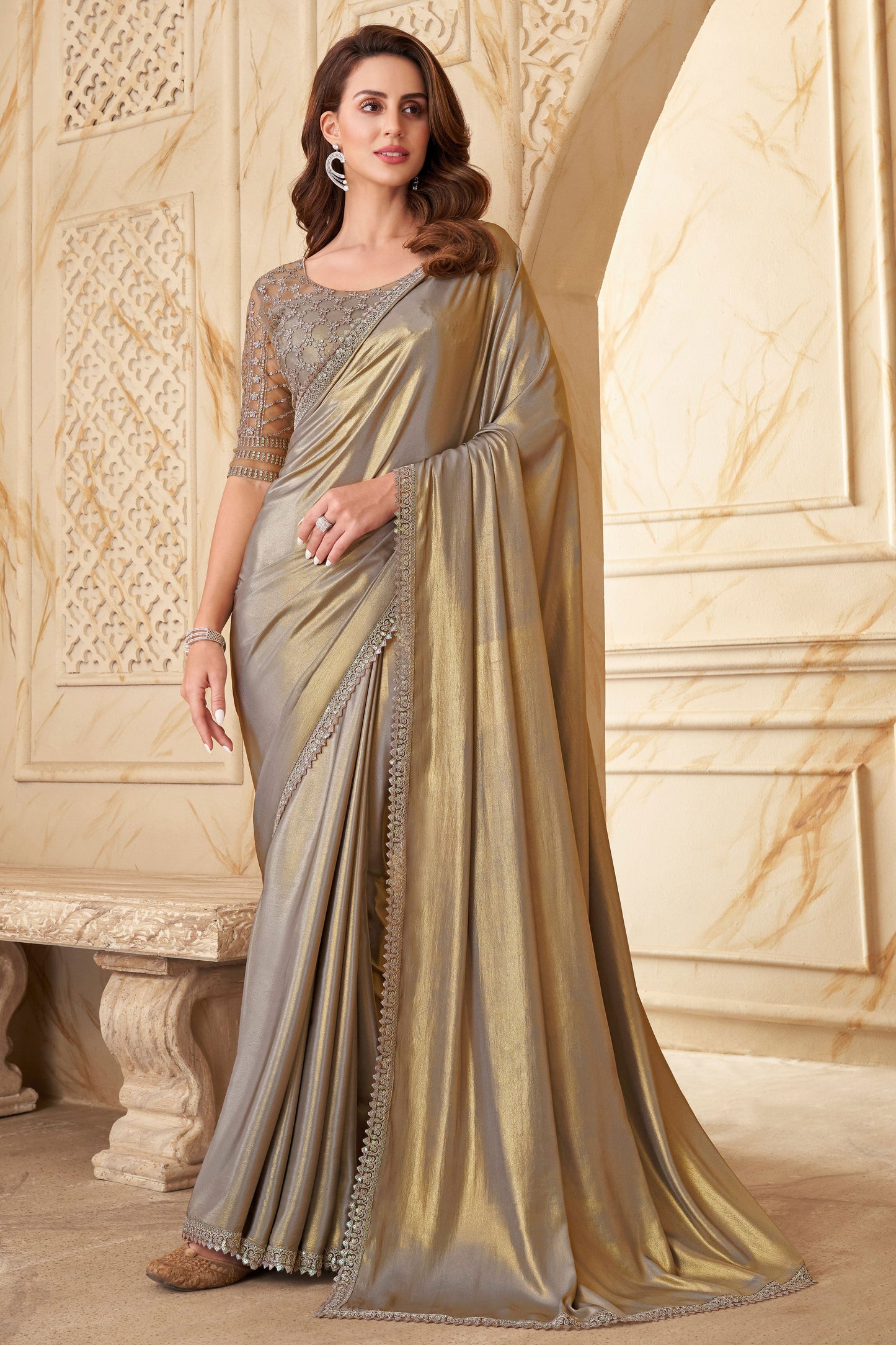 Golden Embroidered Silk Saree-ZB133363_1_SareeButa.com