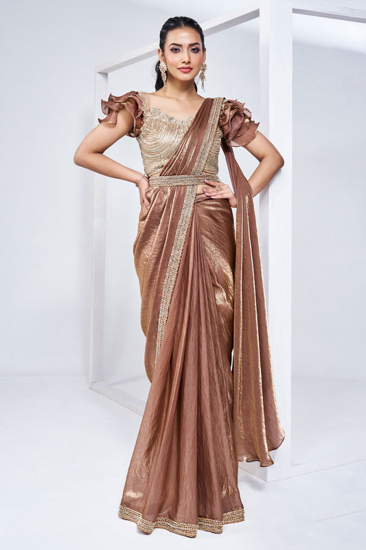 Golden Satin Silk Readymade Saree-ZB133206_1_SareeButa.com