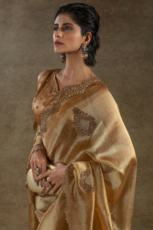 Golden Banarasi Silk Stone Work Saree-ZB134507_2_SareeButa.com