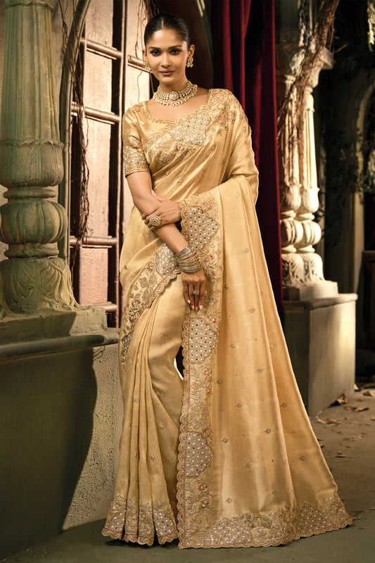 Golden Beige Embroidered Banarasi Silk Saree-SAR12041_1_SareeButa.com