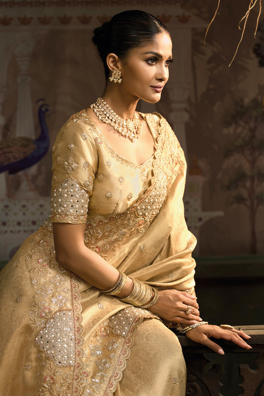 Golden Beige Embroidered Banarasi Silk Saree-SAR12041_2_SareeButa.com