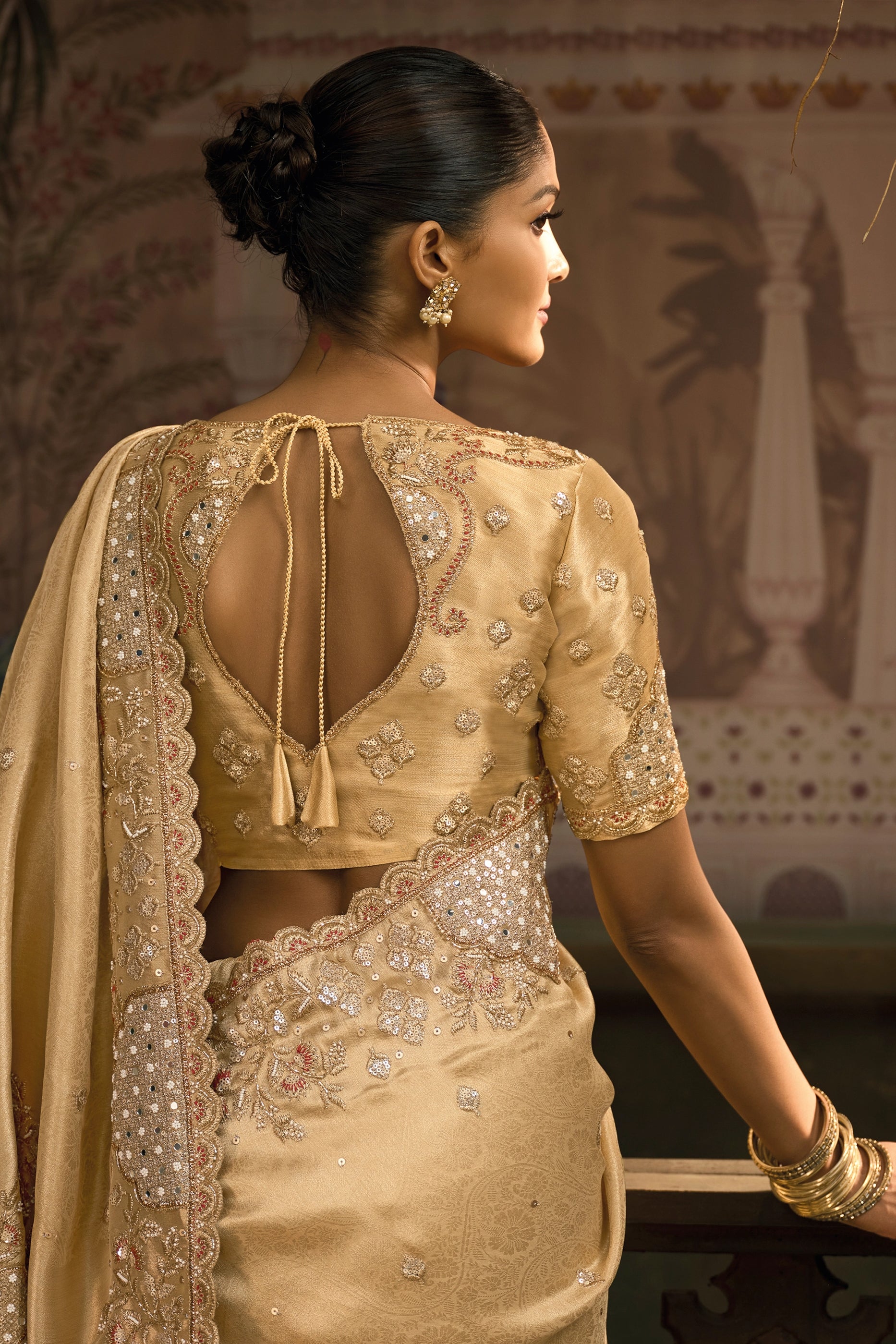 Golden Beige Embroidered Banarasi Silk Saree-SAR12041_4_SareeButa.com