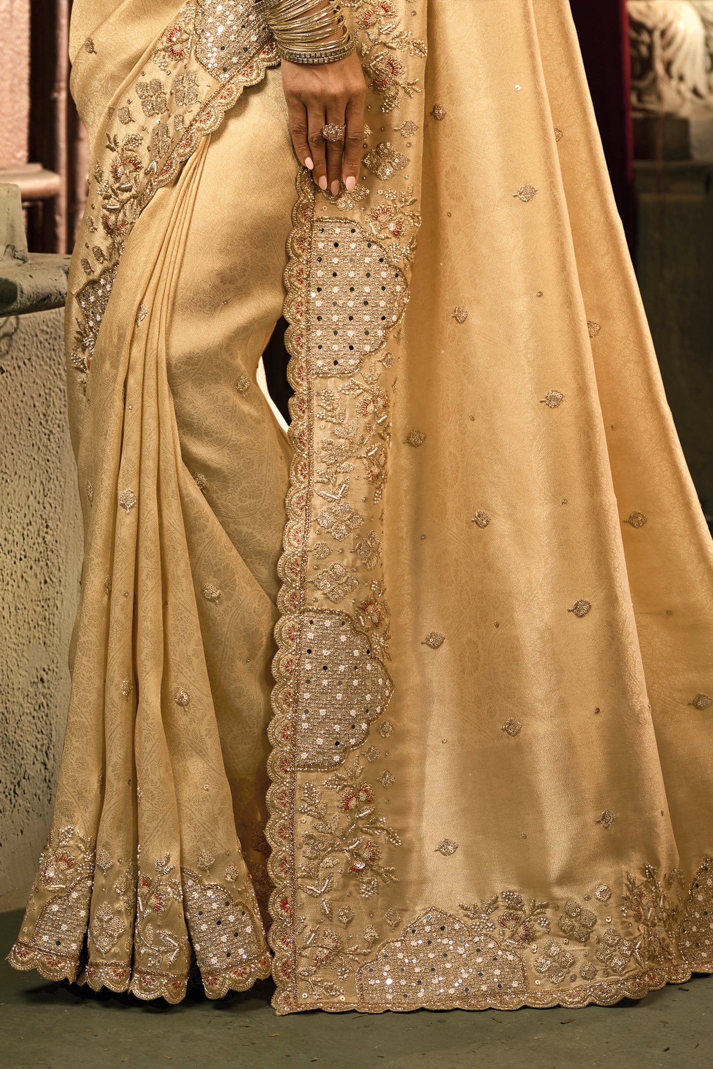 Golden Beige Embroidered Banarasi Silk Saree-SAR12041_5_SareeButa.com