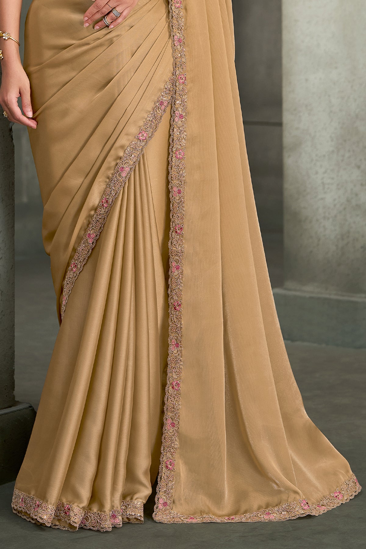 Golden Beige Embroidered Satin Georgette Saree-SAR13283_4_SareeButa.com