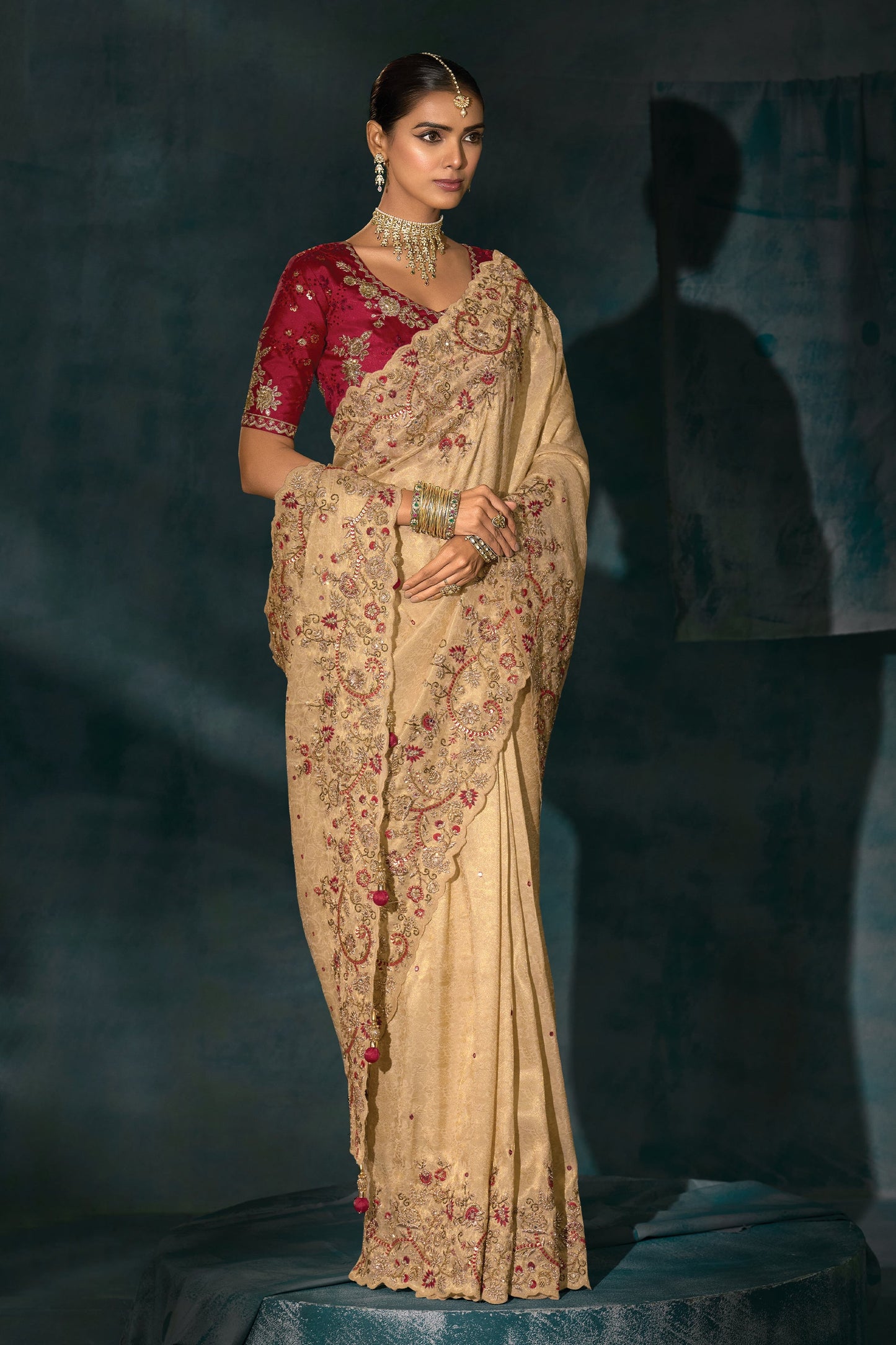Golden Beige Embroidered Silk Saree-SAR10390_4_SareeButa.com
