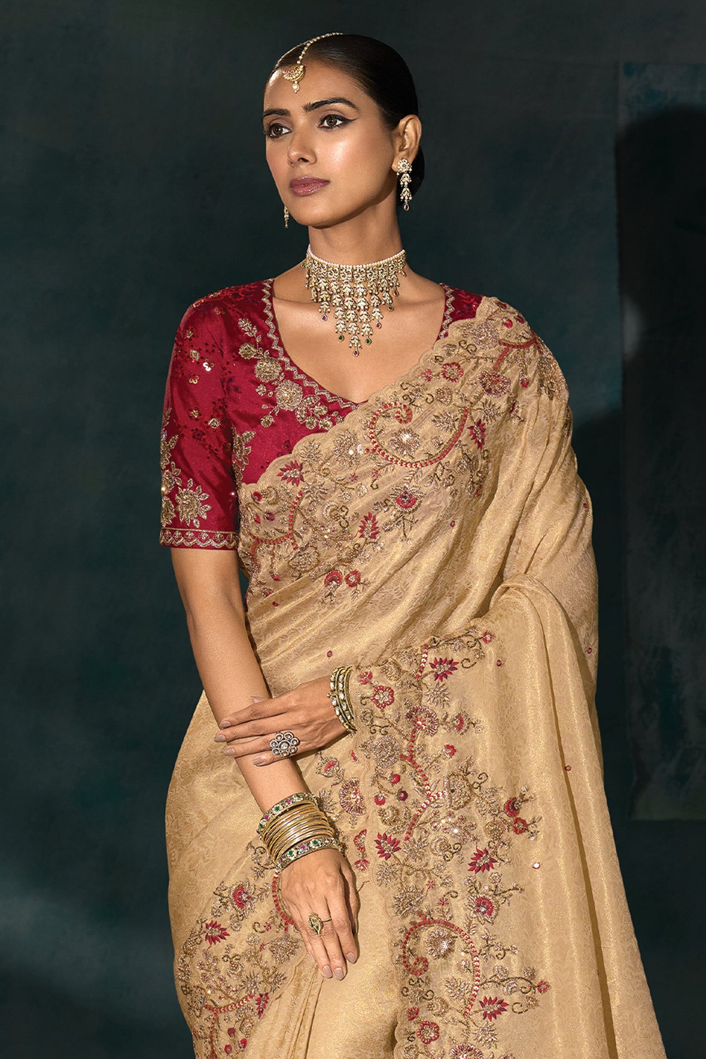 Golden Beige Embroidered Silk Saree-SAR10390_5_SareeButa.com
