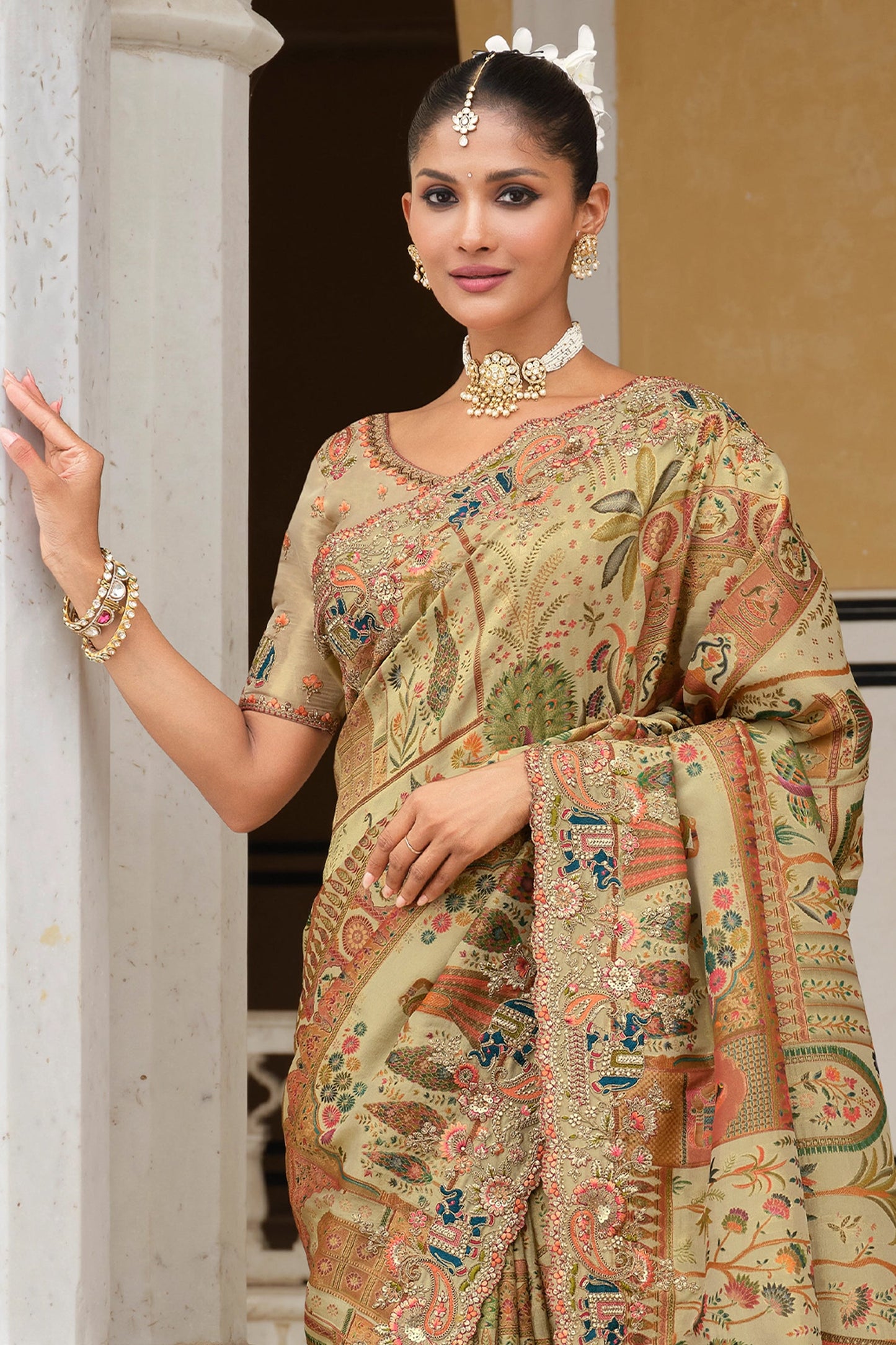 Golden Beige Embroidered Silk Saree-SAR11384_3_SareeButa.com