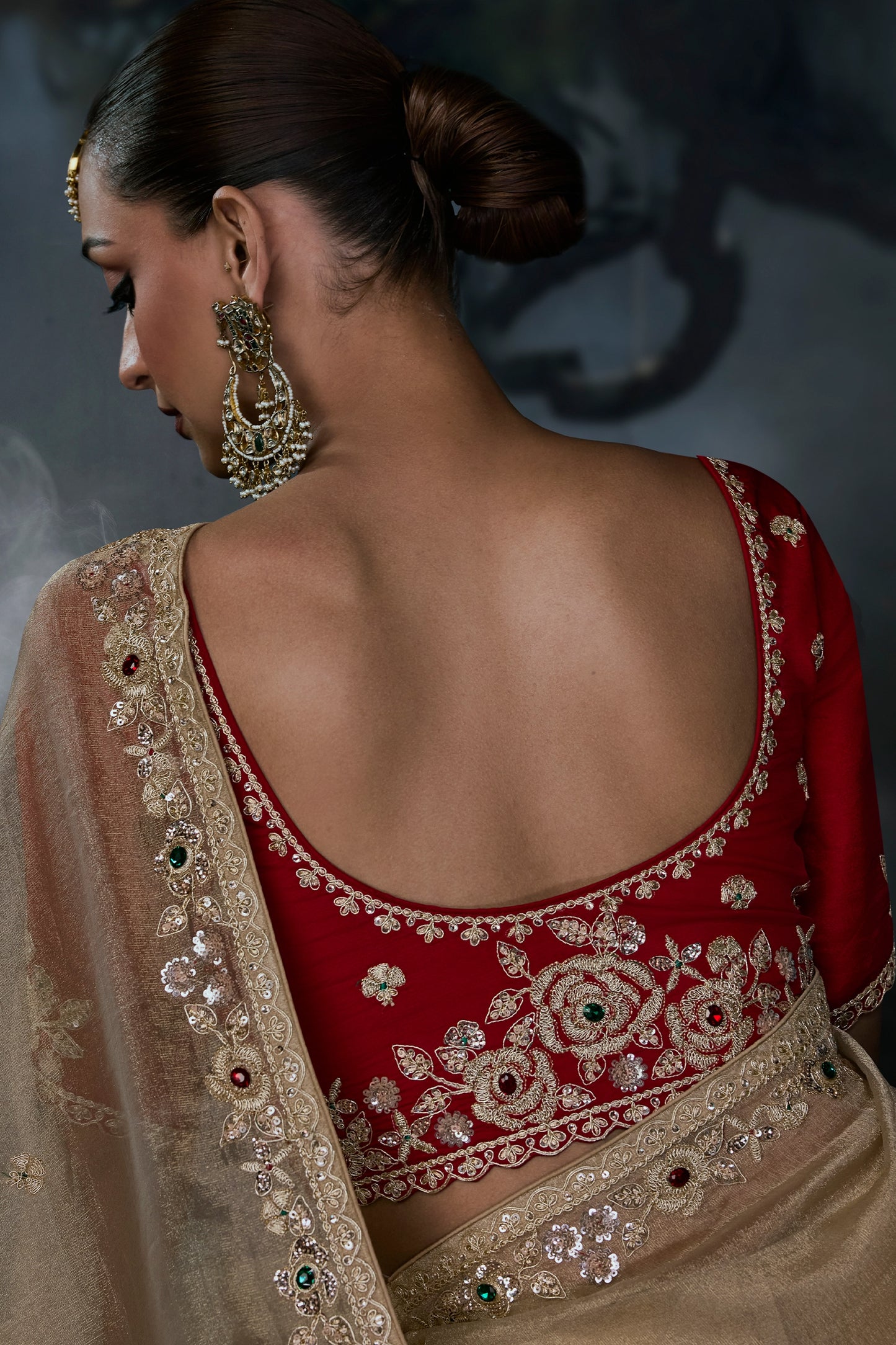 Golden Beige Embroidered Tissue Organza Saree-SAR13103_4_SareeButa.com
