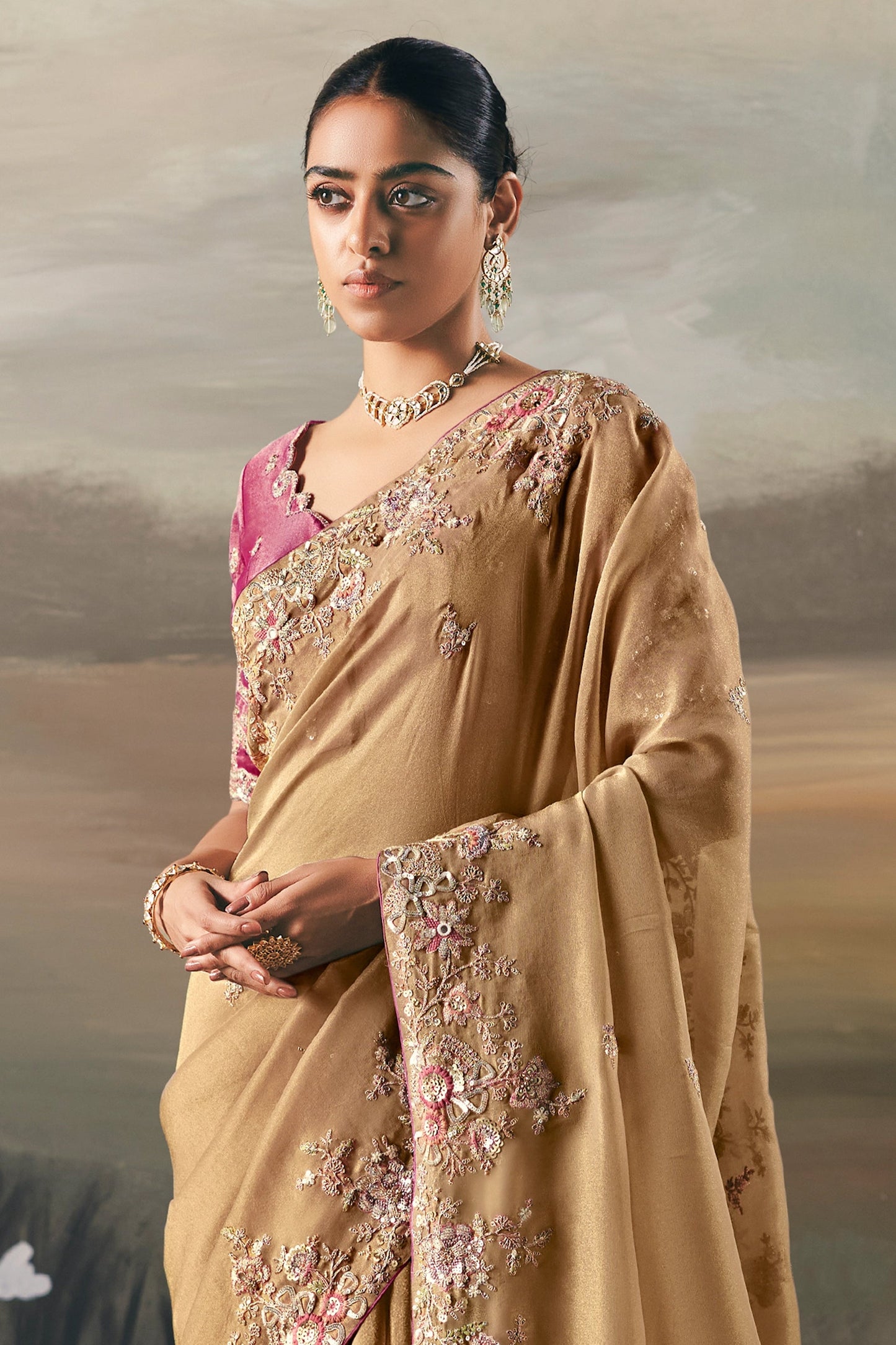 Golden Beige Embroidered Tissue Saree-SAR10830_3_SareeButa.com