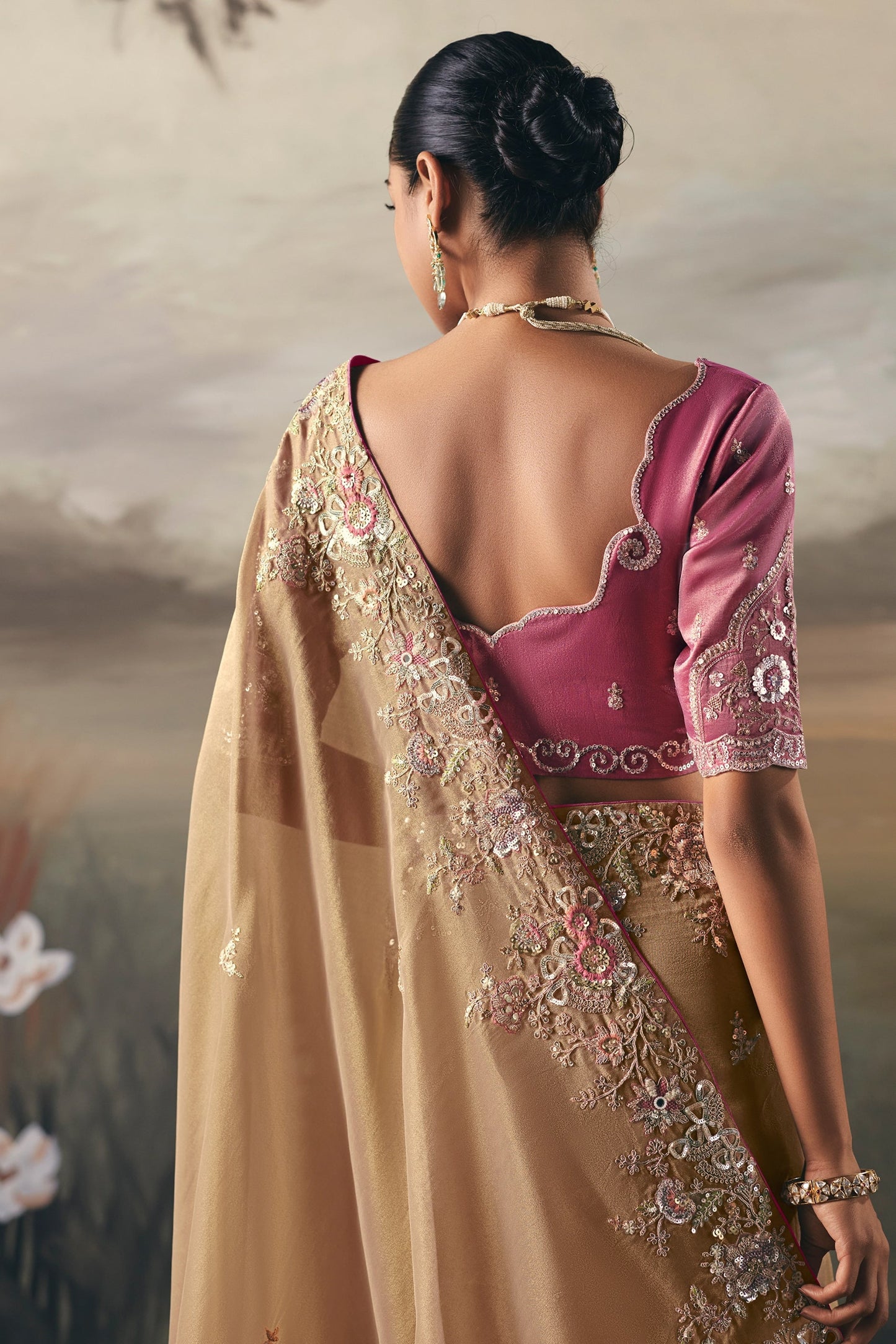 Golden Beige Embroidered Tissue Saree-SAR10830_4_SareeButa.com