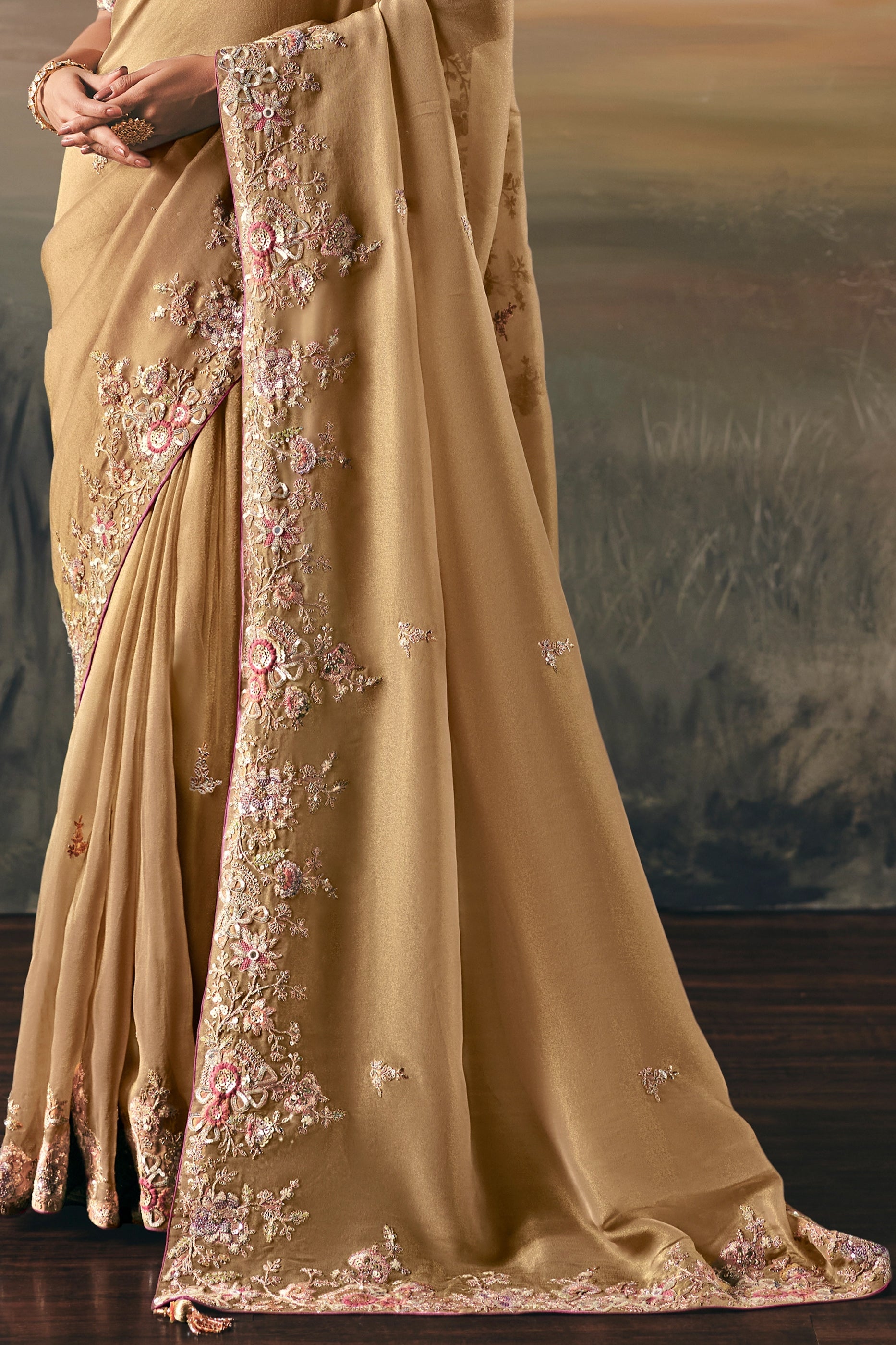 Golden Beige Embroidered Tissue Saree-SAR10830_5_SareeButa.com