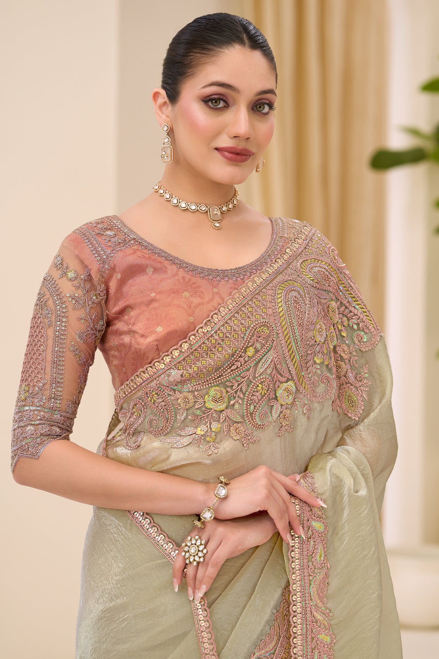 Golden Beige Embroidered Tissue Saree-SAR12439_2_SareeButa.com