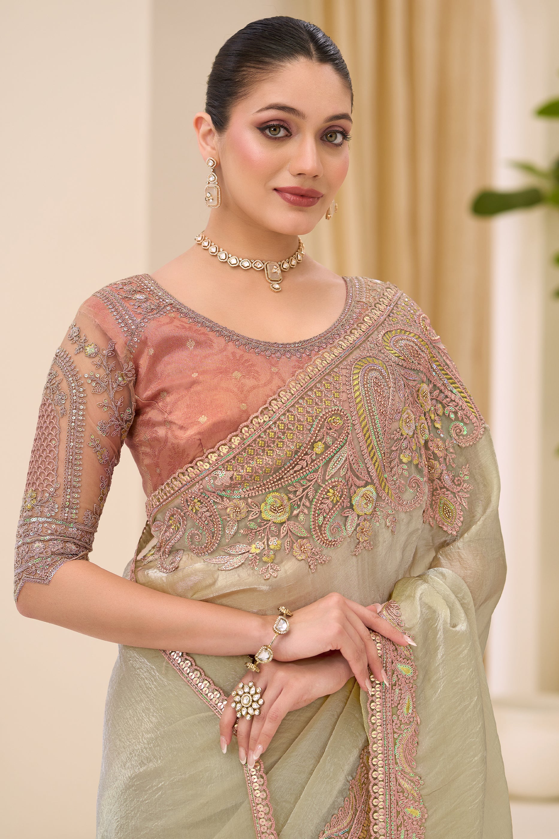 Golden Beige Embroidered Tissue Saree-SAR12439_2_SareeButa.com