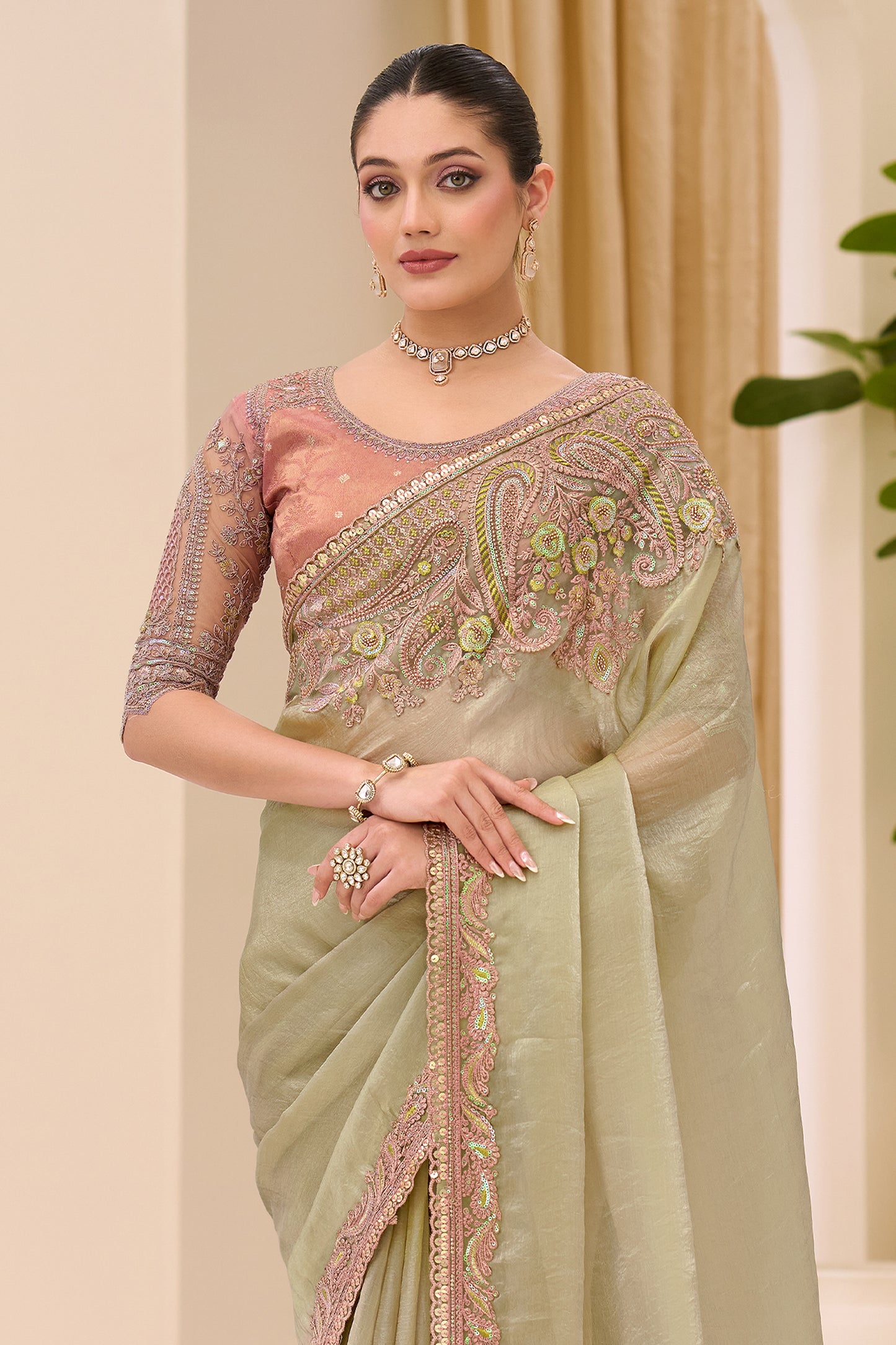 Golden Beige Embroidered Tissue Saree-SAR12439_5_SareeButa.com