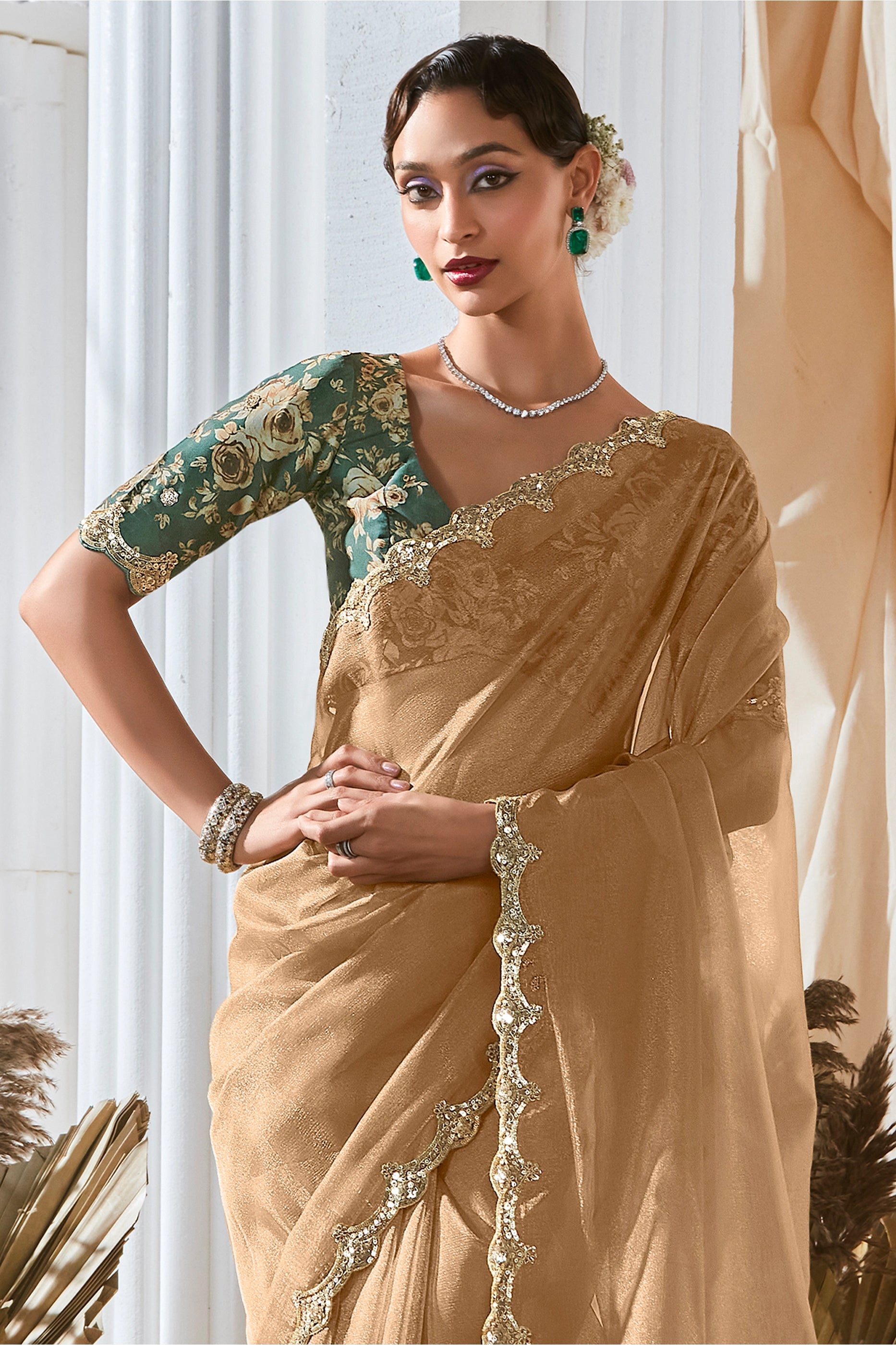 Golden Beige Embroidered Tissue Silk Saree-SAR10234_4_SareeButa.com