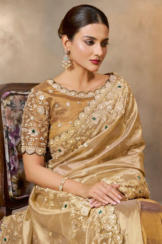 Golden Beige Embroidered Tissue Silk Saree-SAR10866_2_SareeButa.com