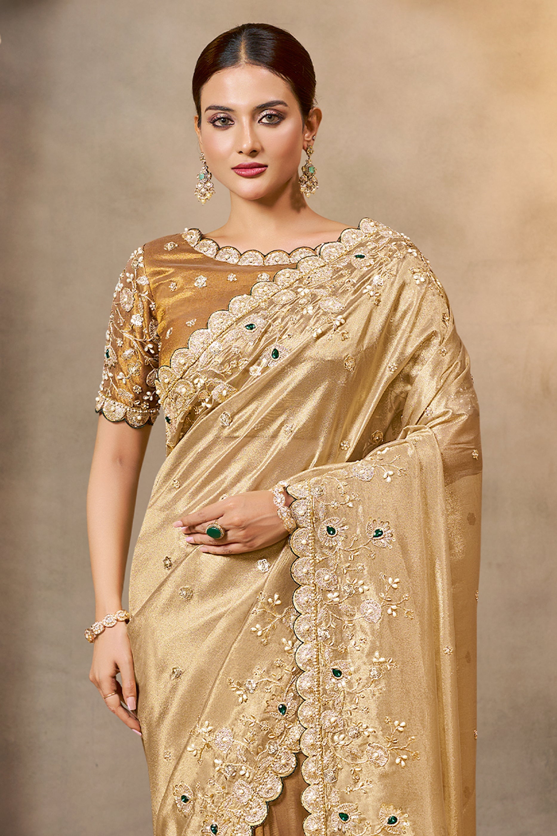 Golden Beige Embroidered Tissue Silk Saree-SAR10866_3_SareeButa.com