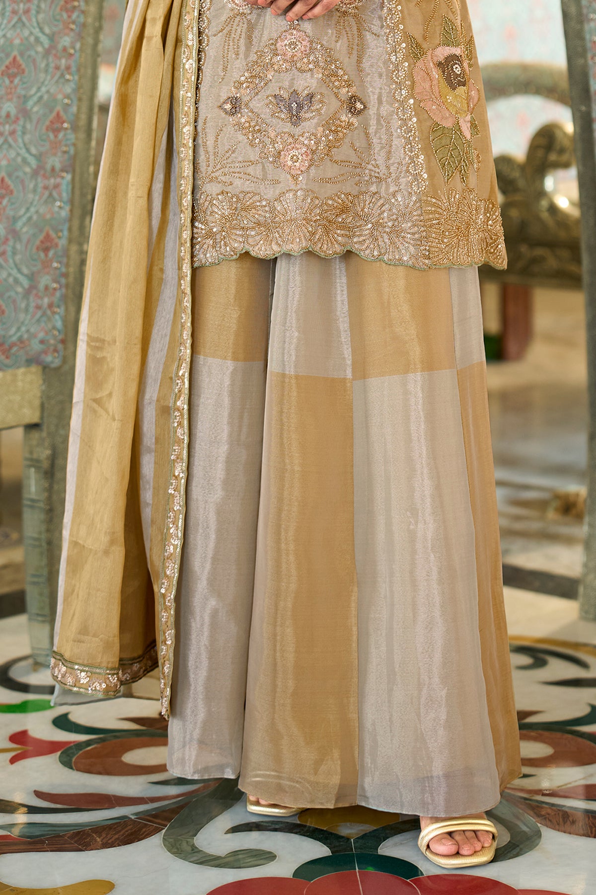 Golden Beige Readymade Embroidered Tissue Palazzo Suit-SAR13325_6_SareeButa.com