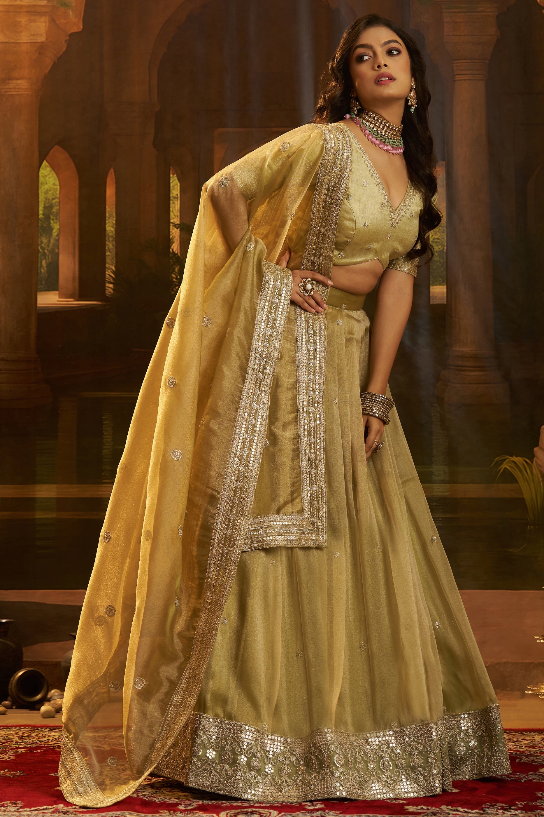Golden Beige Semi-Stitched Embroidered Crepe Lehenga-SAR11499_5_SareeButa.com